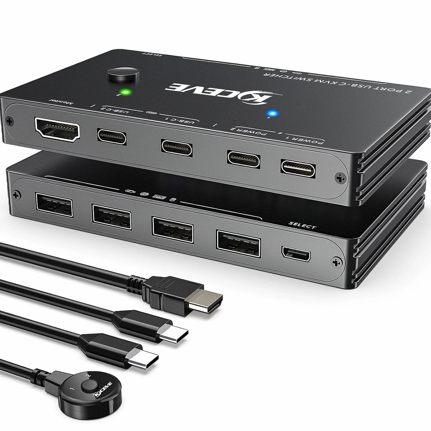 Przełącznik USB-C KVM do 2 komputerów typu C, przełącznik USB typu C KVM obsługuje 4K @ 60 Hz, dzielenie klawiatury, myszy i monitora, obsługuje szybkie ładowanie 87 W PD