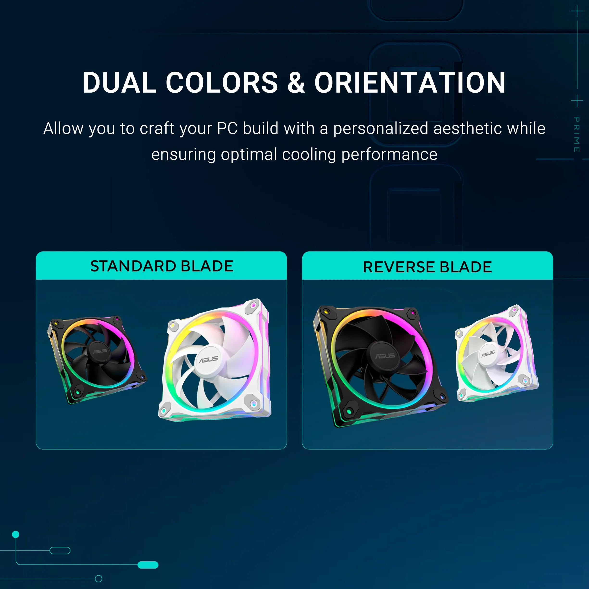 ASUS Prime MR120 ARGB Reverse Triple Pack White Edition, wentylatory PWM 120 mm, 20 LED ARGB, prędkość wentylatora 1600 obr./min, przepływ powietrza 58 CFM, grubość ramy 28 mm, Aura Sync