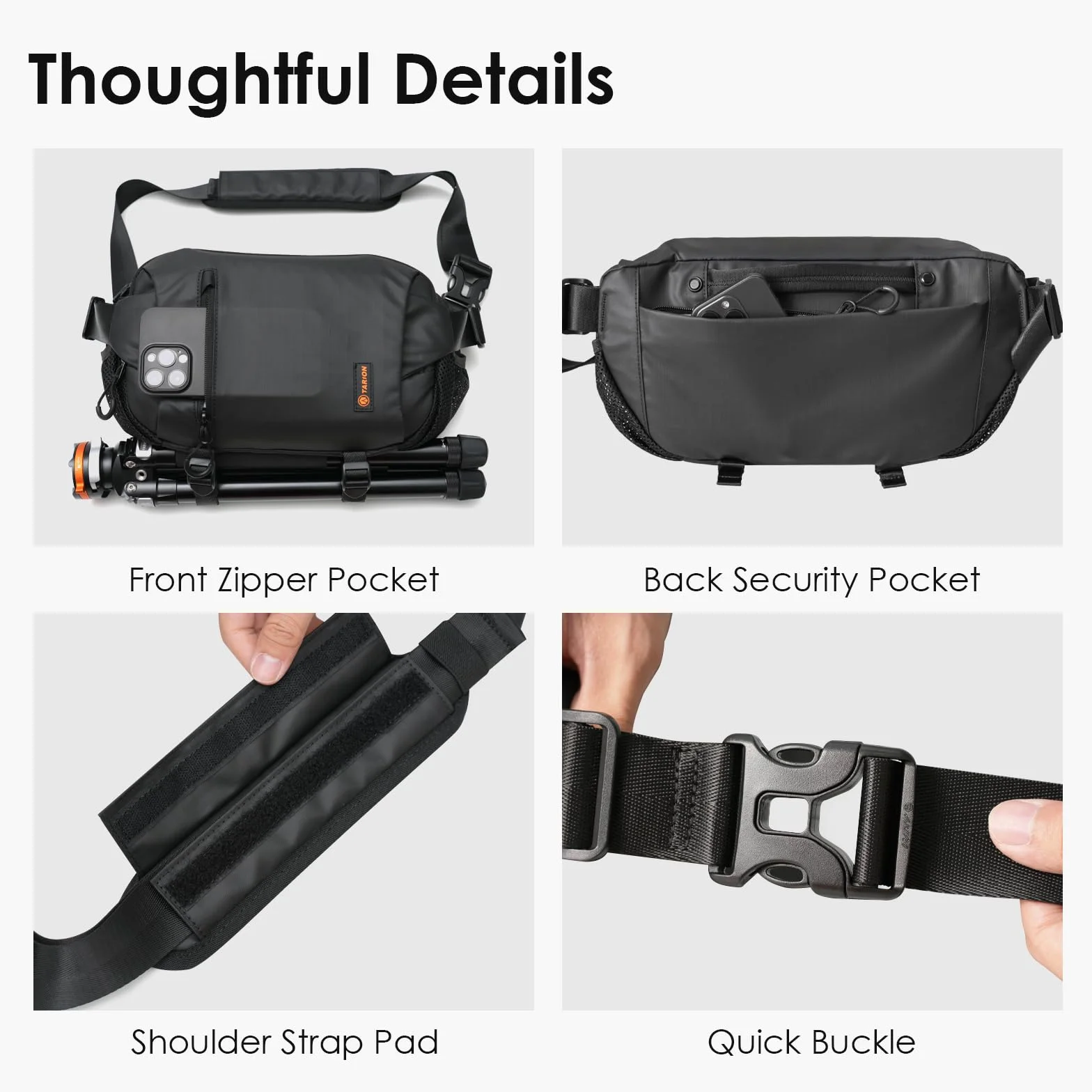 TARION Torba kurierska na aparat outdoorowy, 5 l, torba crossbody z uchwytem na statyw i wyściełanym paskiem oraz zdejmowanymi przegrodami oraz rozszerzalną kieszenią na mokro i na sucho, do