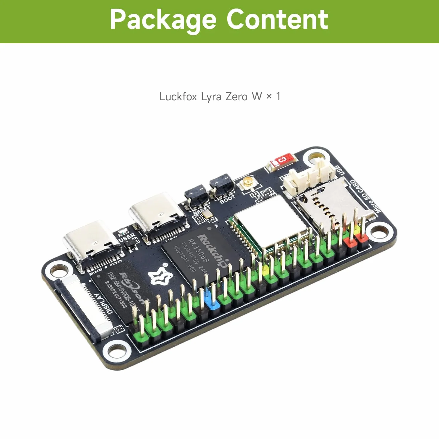 Waveshare Luck-Fox Lyra Zero W Micro Linux Development Board Based On RK3506B Chip, Integrated with Triple-core Arm Cortex-A7 and Arm Cortex-M0 Processors