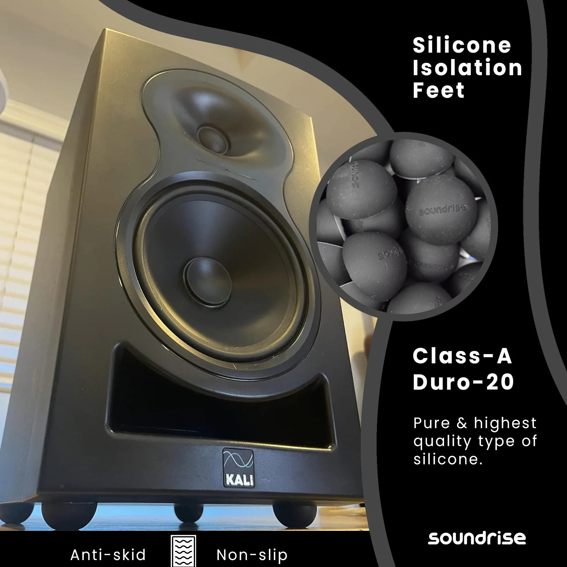 Class-A Silicone Vibration Isolation Pads 1.25" 8-Pack Self-Adhesive for Studio Speakers