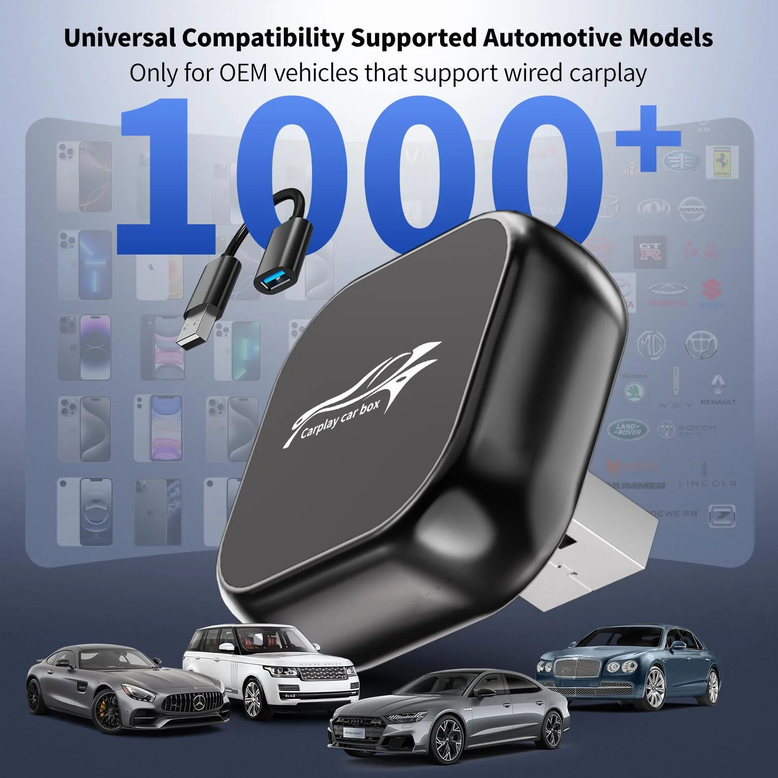 Wireless CarPlay Adapter 2-in-1 CarPlay Android Auto Mini Snug Fit Design for iPhone iOS 10+ Android 11+