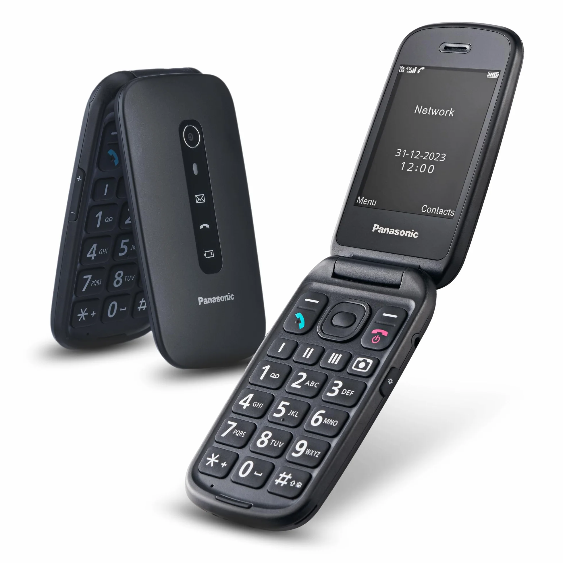 Panasonic KX-TU550 telefon dla seniora z klapką (duży ekran 2,8", aparat 1,2 MP, Clear Voice VoLTE, połączenia priorytetowe, tryb głośnomówiący), czarny