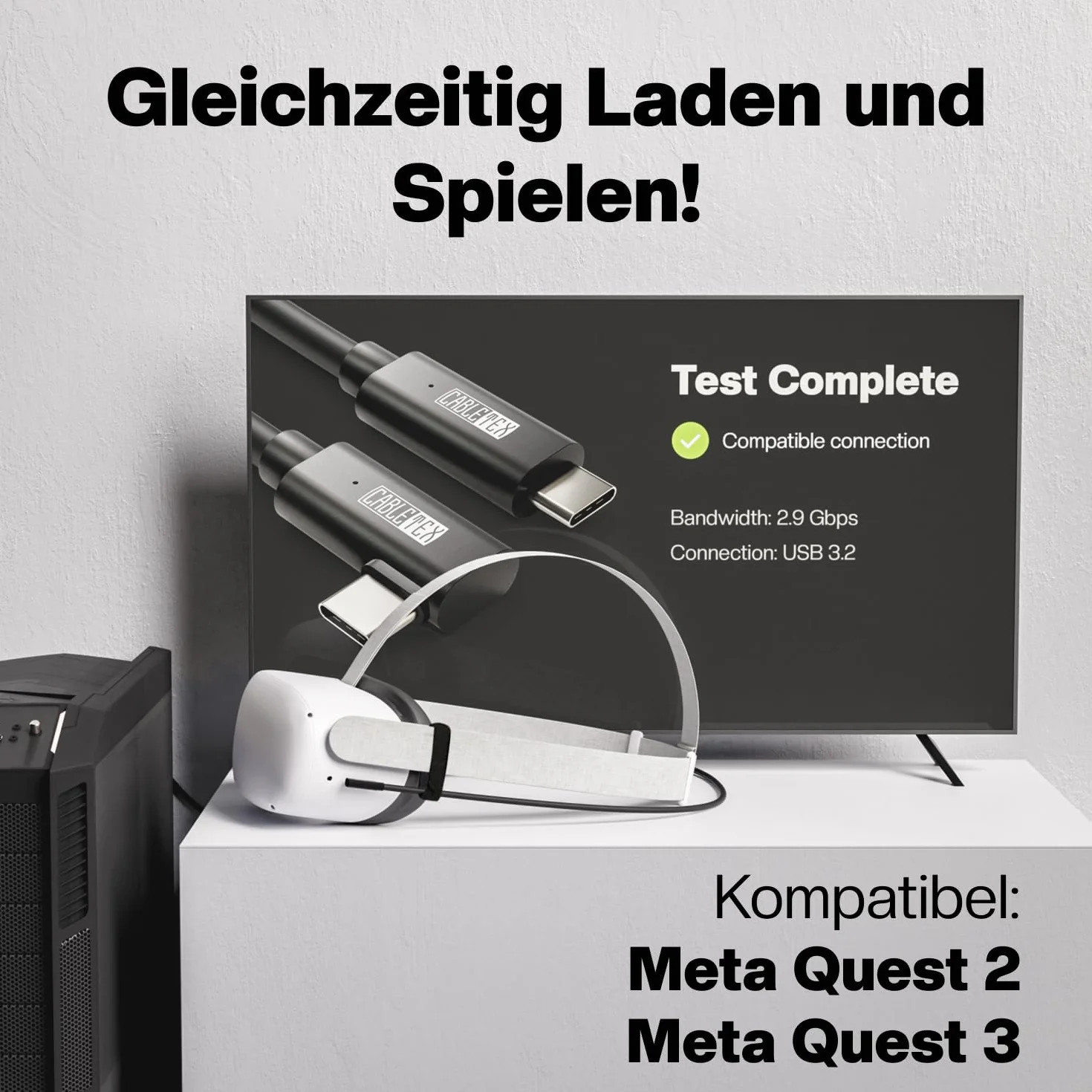 Kabel CABLETEX 5m Link do Meta Quest 3, Oculus Quest 2, PICO 4, PSVR2, Steam VR - Kabel USB 3.2 USB C do słuchawek VR i komputera do gier, transfer danych 5 Gb/s