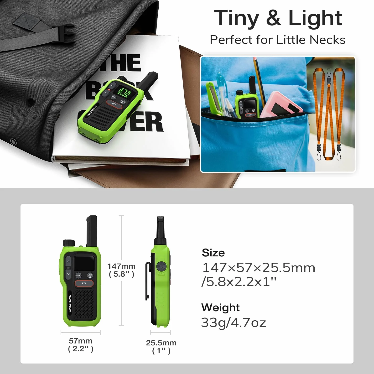 BAOFENG GT-18 Walkie Talkie PMR446 Radio bez Licencji dla Dorosłych Dzieci, Walky Talky z Akumulatorem 1500 mAh, Podwójny Przycisk PTT, 16 Kanałów, Skanowanie, Latarka do Pieszych Wędrówek po Kempingu
