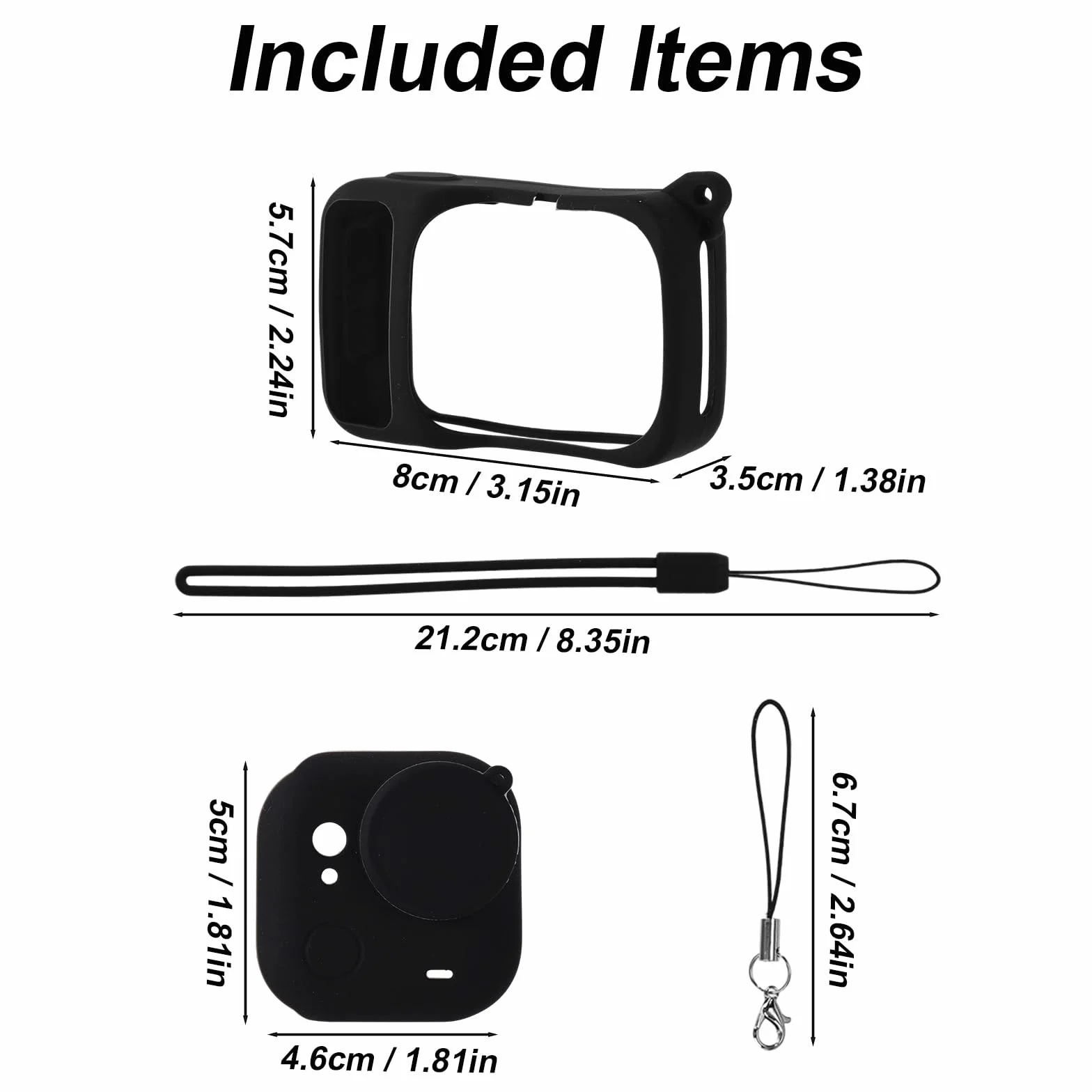 Zestaw Silikonowych Etui Kompatybilnych z Insta360 Go Ultra, Zawiera Etui Ochronne Aparat Obiektyw Oraz Pasek Nadgarstek Zapobiegający Zgubieniu Pasek Obiektyw Zapobiegający Zgubieniu(Czarne)