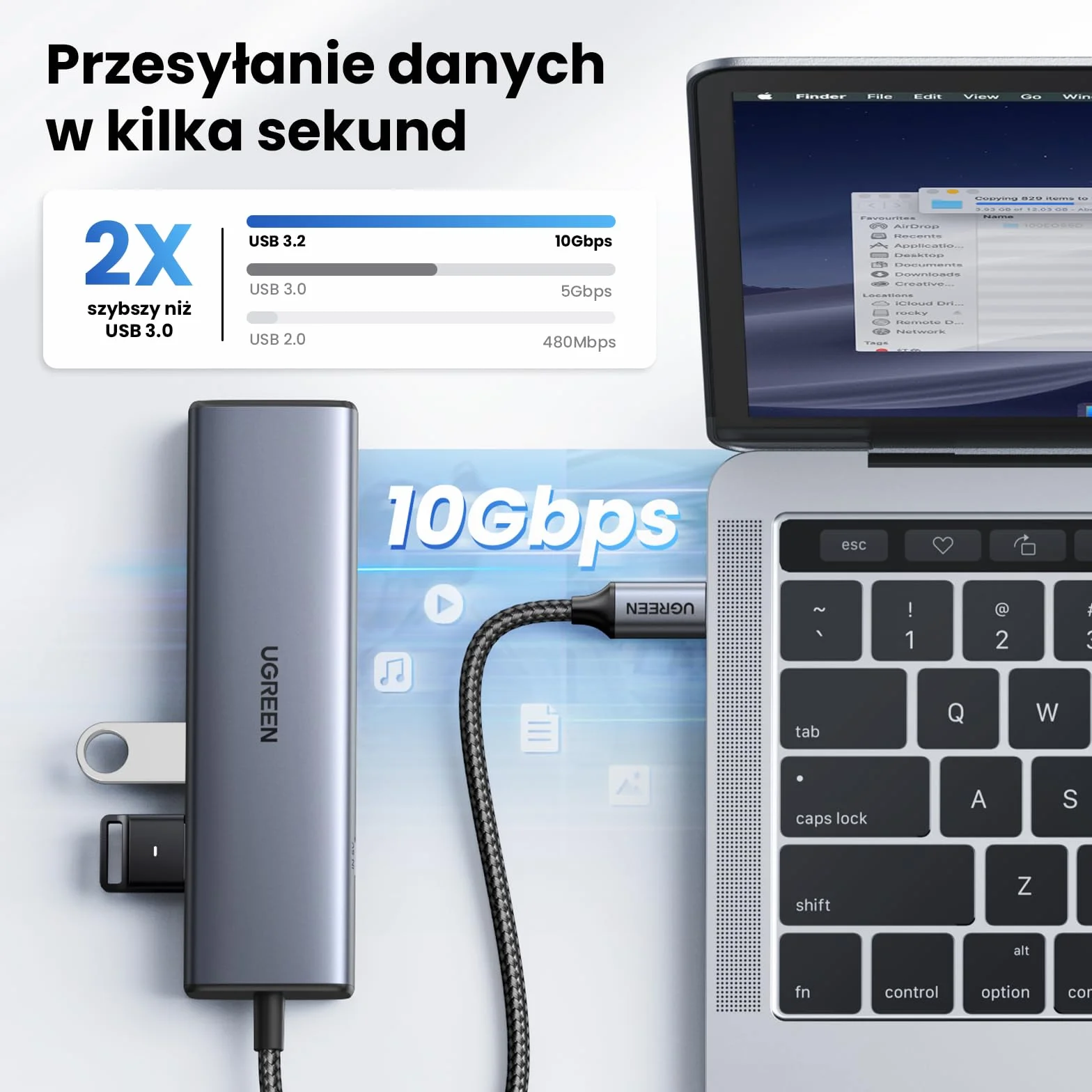 UGREEN Hub Ethernet USB C, adapter Ethernet 10 Gb/s USB 3.2 z 2 portami USB-C, 2 x port USB-A i 1 x adapter sieciowy RJ45 Gigabit LAN do Thunderbolt 3/laptopa/iPhone'a/iPada/tabletu/switcha/Steam Deck
