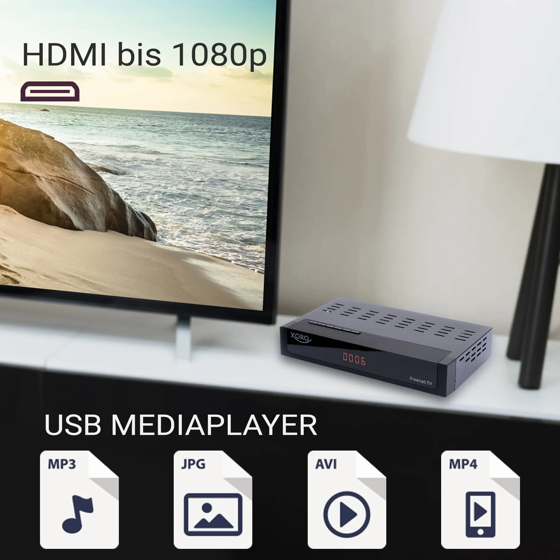 XORO HRT 8770 Twin - DVB-C/DVB-T2 FullHD Combo, zintegrowany system odszyfrowywania telewizji Freenet, podwójny tuner (dwa elementy odbiorcze), gotowość PVR, przesunięcie czasu