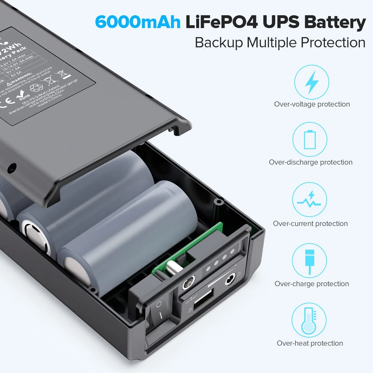 NASTIMA Powerbank LiFePO4 12V 6000mAh z podwójnym wyjściem 12V 9V DC i 5V USB