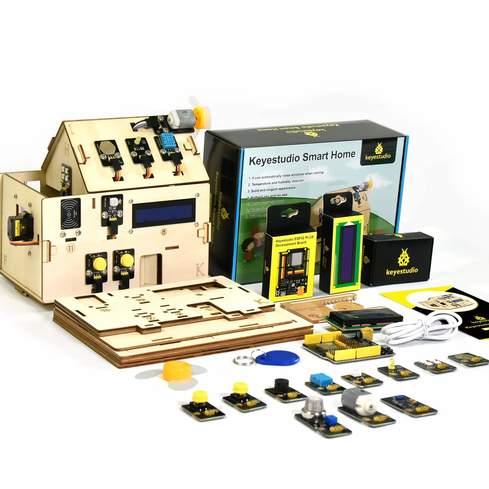 KEYESTUDIO ESP32 Zestaw inteligentnego domu IoT Kompatybilny z Arduino IDE, z płytą ESP32, Python C, Musical Project itp. Samouczek online 13 funkcji