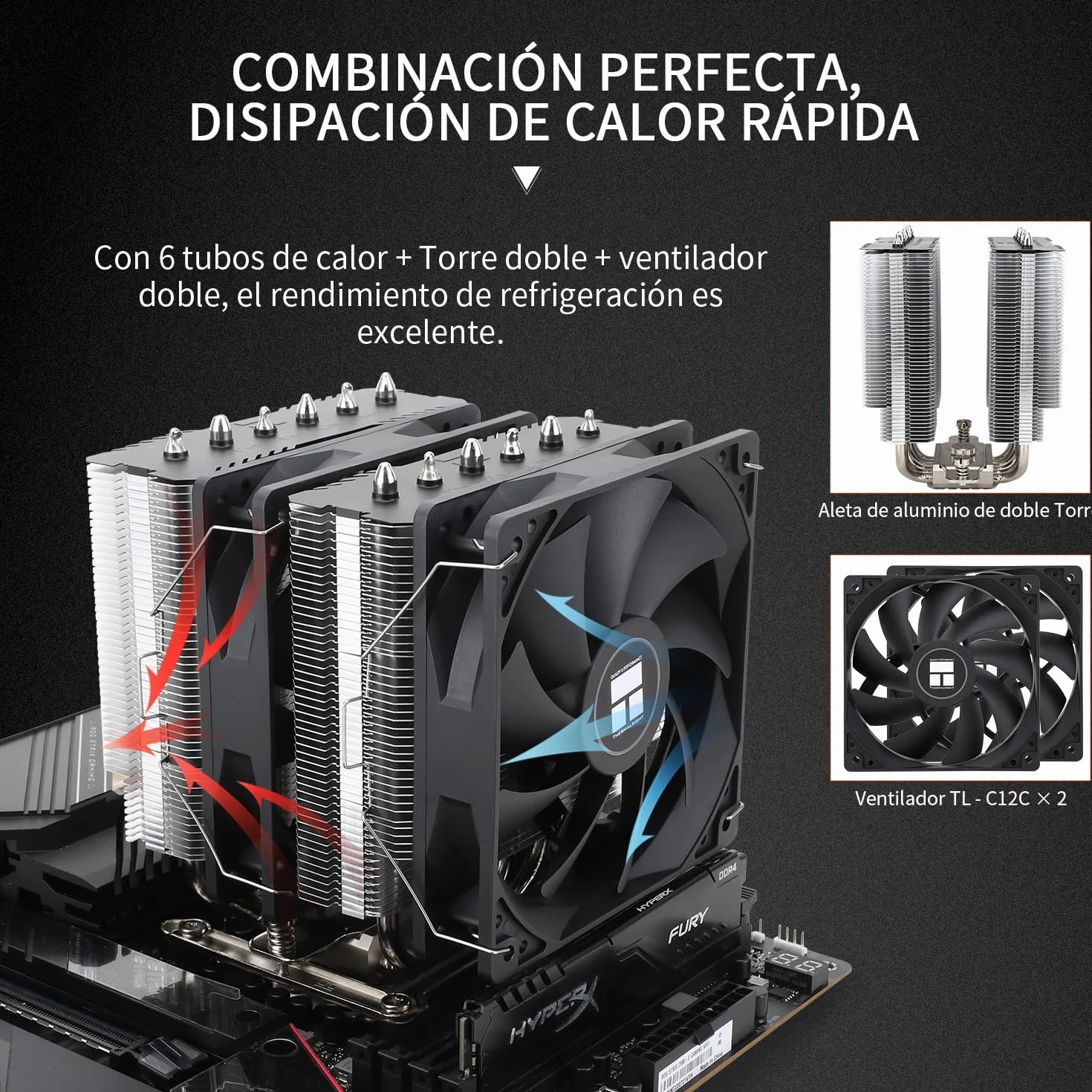 TR Peerless Assassin 120 SE Chłodnica powietrzna CPU PA120 SE 6 Heatpipes Podwójne 120mm Wentylator TL-C12C PWM AGHP