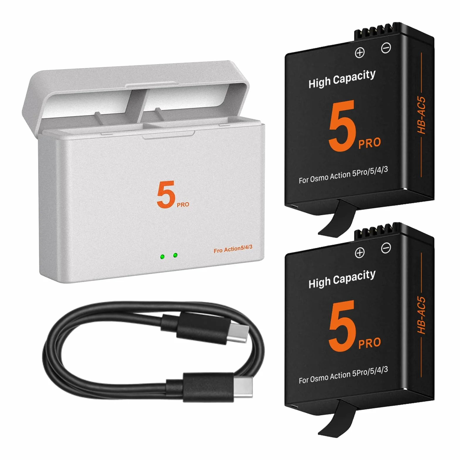 Zamiennik baterii 2800 mAh kompatybilny z DJI Osmo Action 5 Pro, ładowarka USB-C