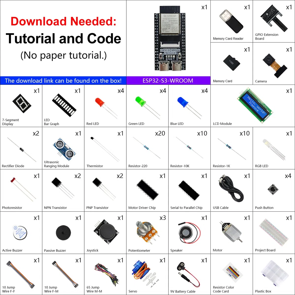 Freenove Super Starter Kit for ESP32-S3 ESP32 S3 CAM (Included), Dual-core 32-bit 240 MHz Microcontroller, Onboard Camera Wireless, Python C Code, 539-Page Detailed Tutorial, 176 Items, 76 Projects