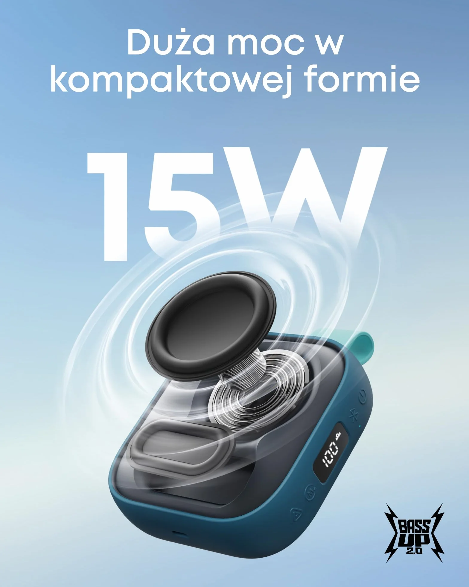 Głośnik przenośny soundcore Boom Go 3i firmy Anker, dźwięk o mocy 15 W, 24 godziny odtwarzania, klasa wodoodporności IP68, BassUp 2.0, funkcja awaryjnego ładowania, Bluetooth 6.0 (Niebieski)