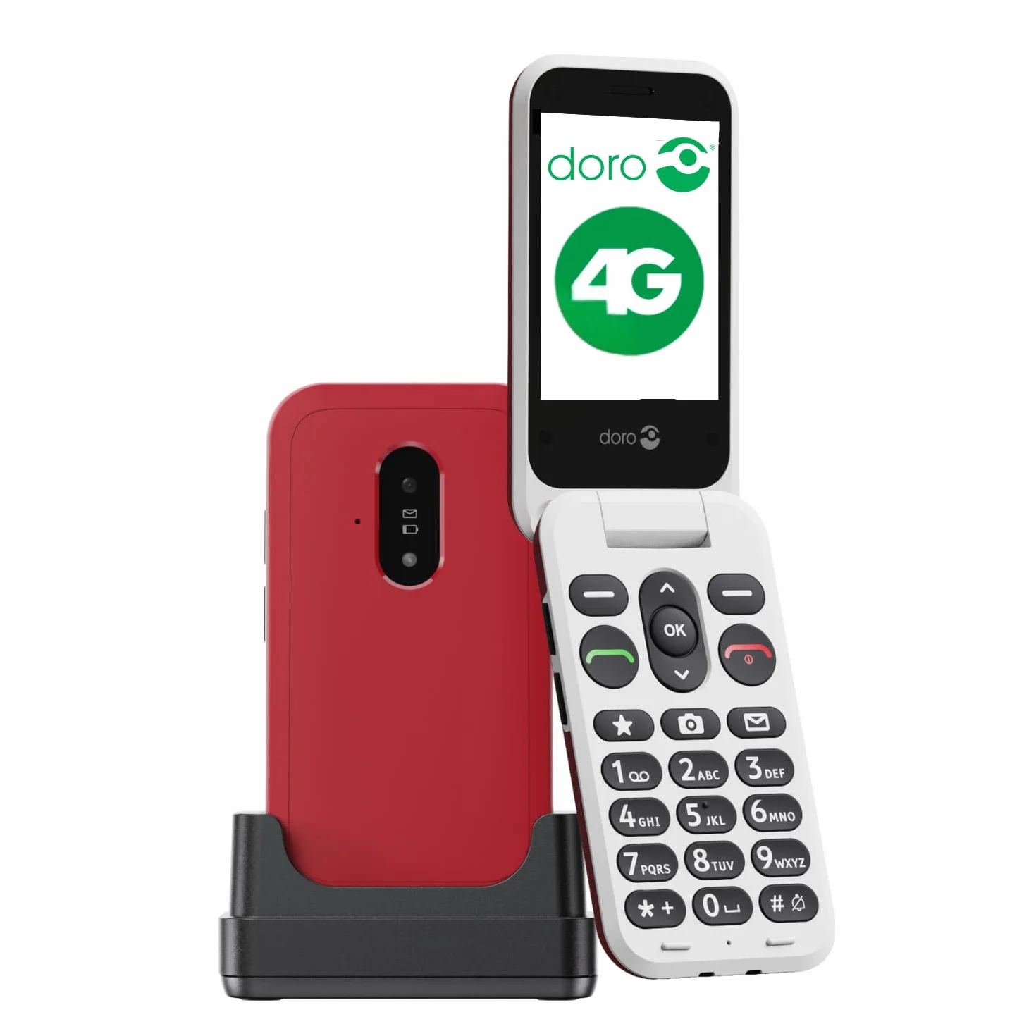 doro Telefon Leva E22 - telefon z klapką 4G duży ekran 2,8 cala, głośny dźwięk HD, bezpieczny przycisk, podstawka ładująca