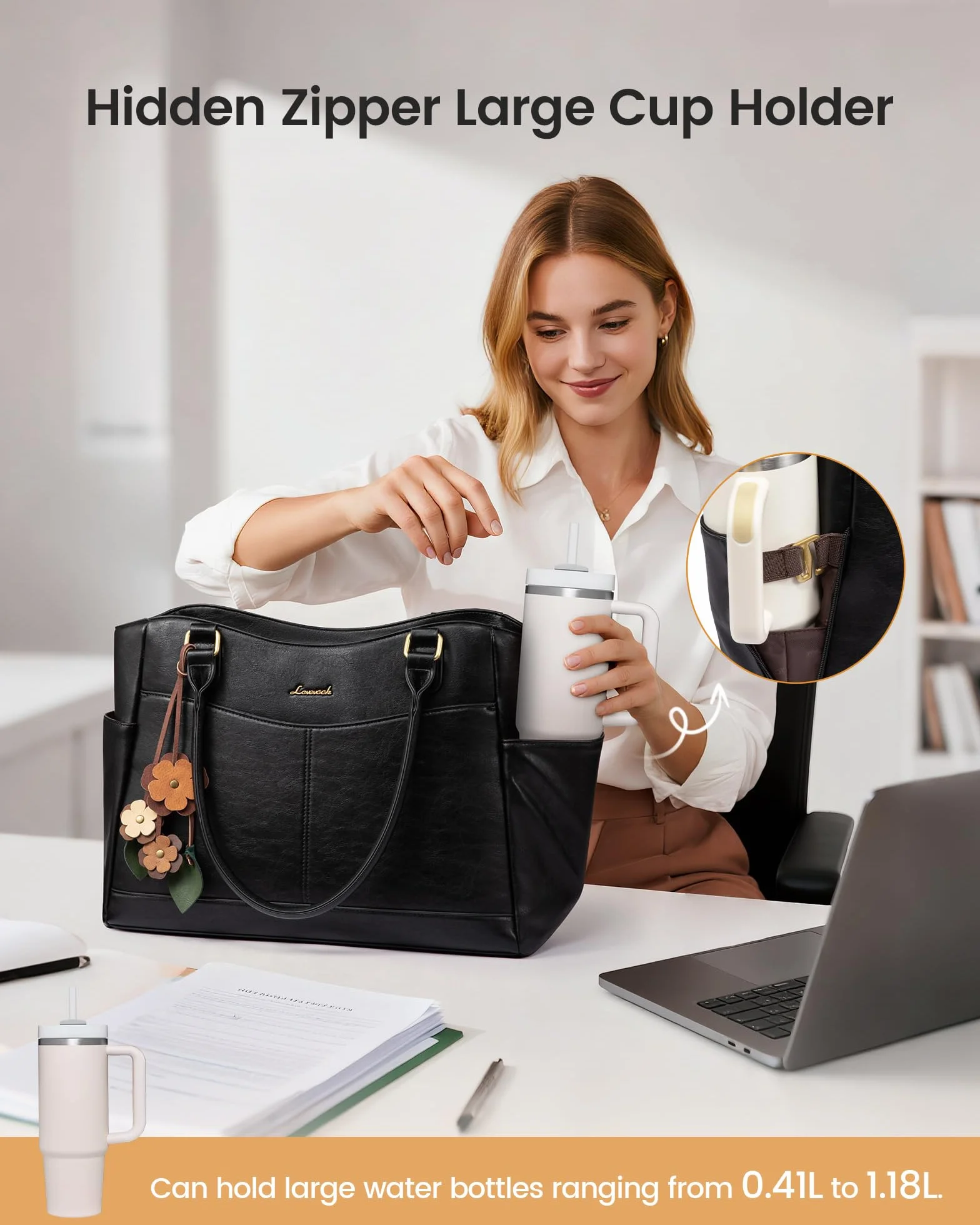 LOVEVOOK Damska torba na laptopa 15,6" elegancka torba robocza z paskiem na ramię