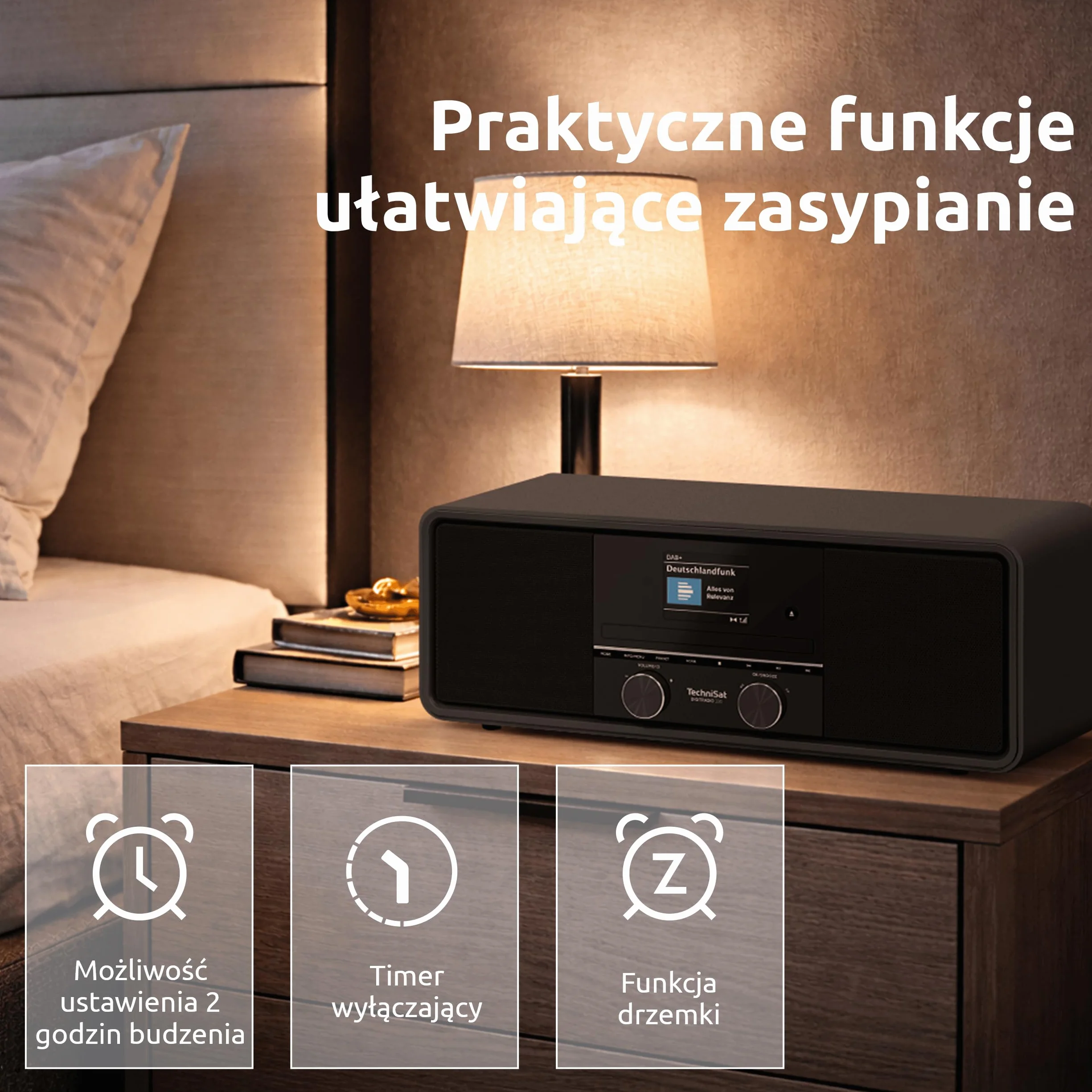 TechniSat DIGITRADIO 330 – radio stereo DAB+ FM z odtwarzaczem CD (Bluetooth 5.3, odtwarzanie MP3 z USB i funkcja ładowania, kolorowy wyświetlacz 2,4", budzik radiowy, pilot) czarne