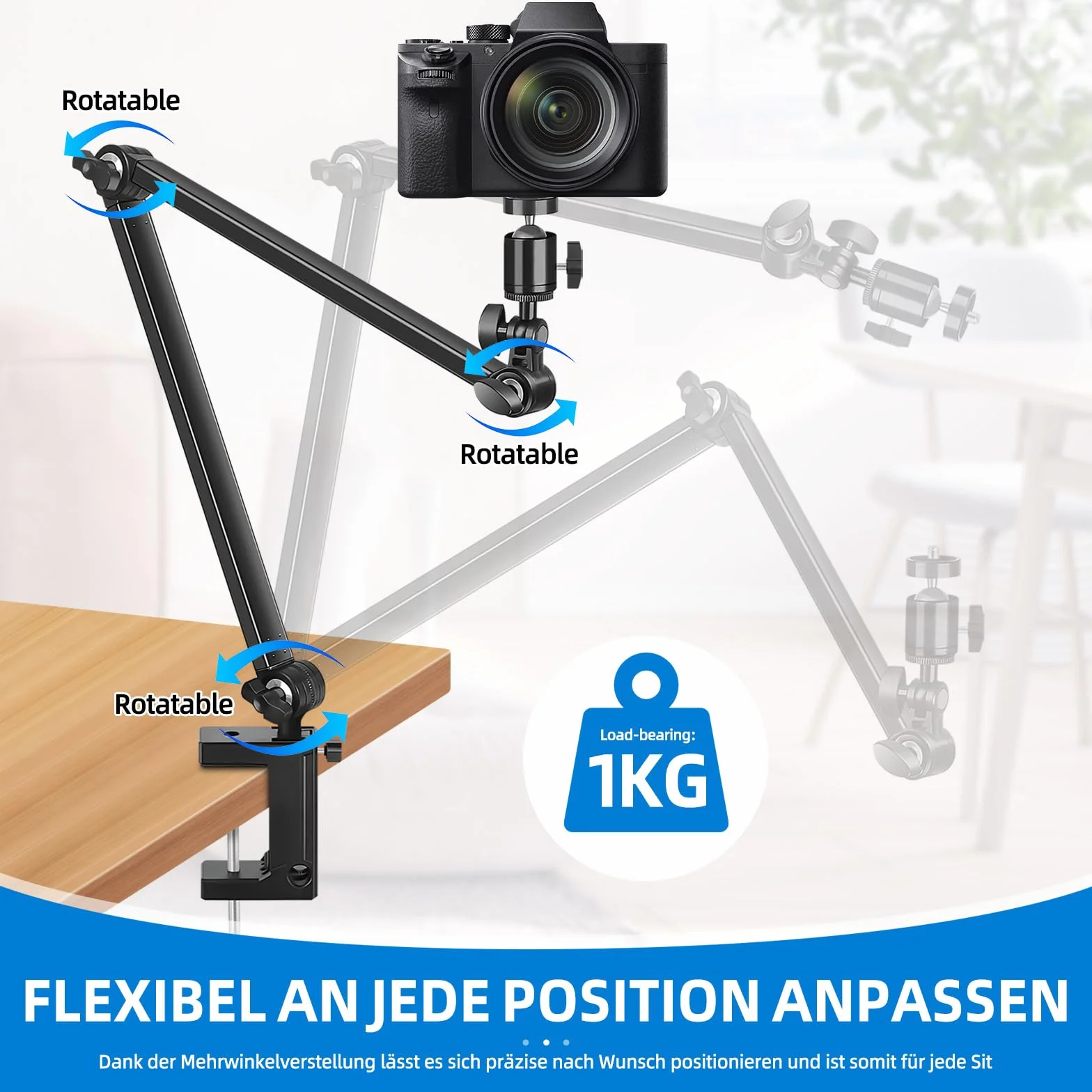 Uchwyt na kamerę internetową, statyw stołowy z gwintem 1/4 cala, ramię aparatu do Logitech C922 C930, GoPro Hero, aparatów DSLR, świateł pierścieniowych i wielu innych