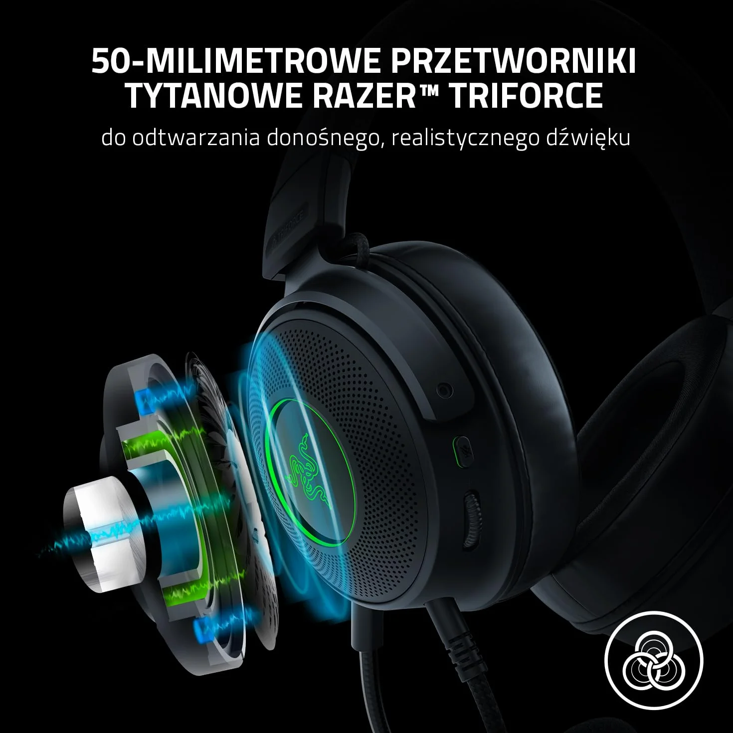 Razer Kraken V3 przewodowy zestaw słuchawkowy USB do gier z Chroma RGB 50 mm THX Czarny