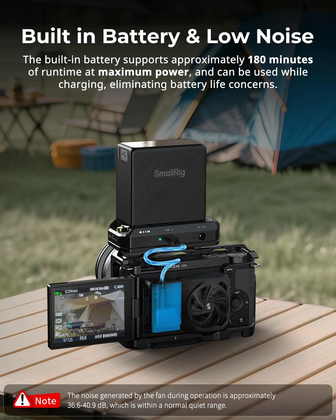 SMALLRIG Kühlventilator mit integriertem Akku, externes Kamerakühlsystem, Einrastdesign für Sony A7 IV/A7S III/A7C II/A6700/ZV-E10/ZV-E10 II/FX3/FX30, für Canon R5/R5 Mark II/R6 Mark III - 5329