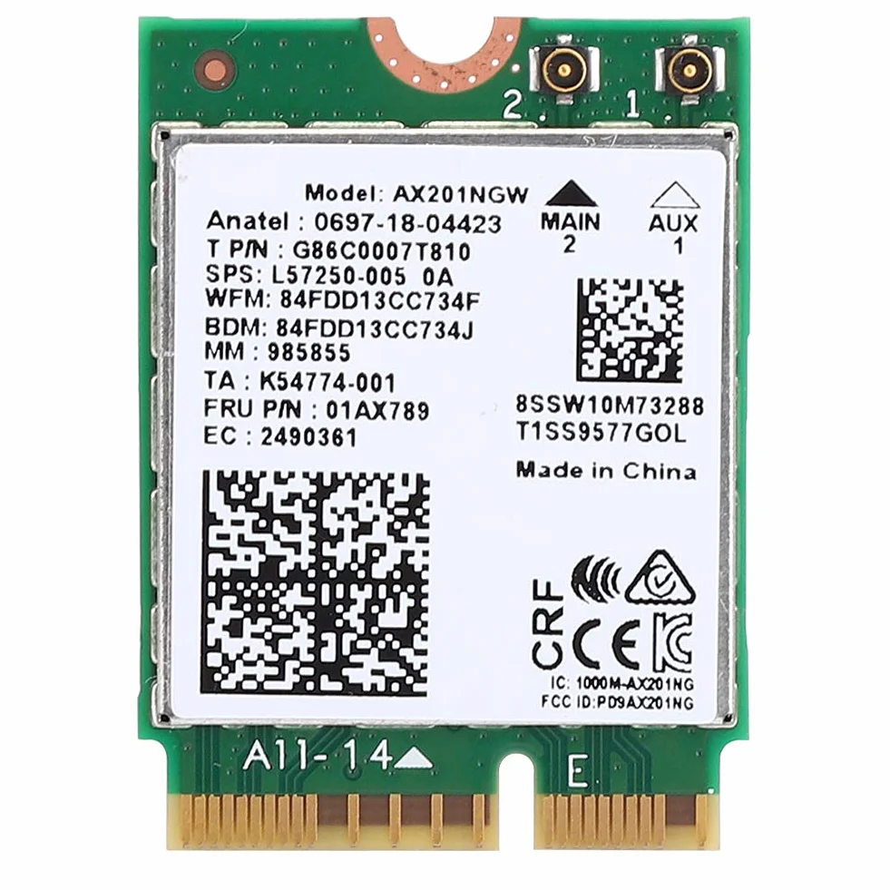 ASHATA AX201NGW WiFi 6 karta sieciowa, 2400 m WLAN i Bluetooth 5.0 karta do interfejsu M.2 CNVi02, tylko do urządzeń 64-bitowych