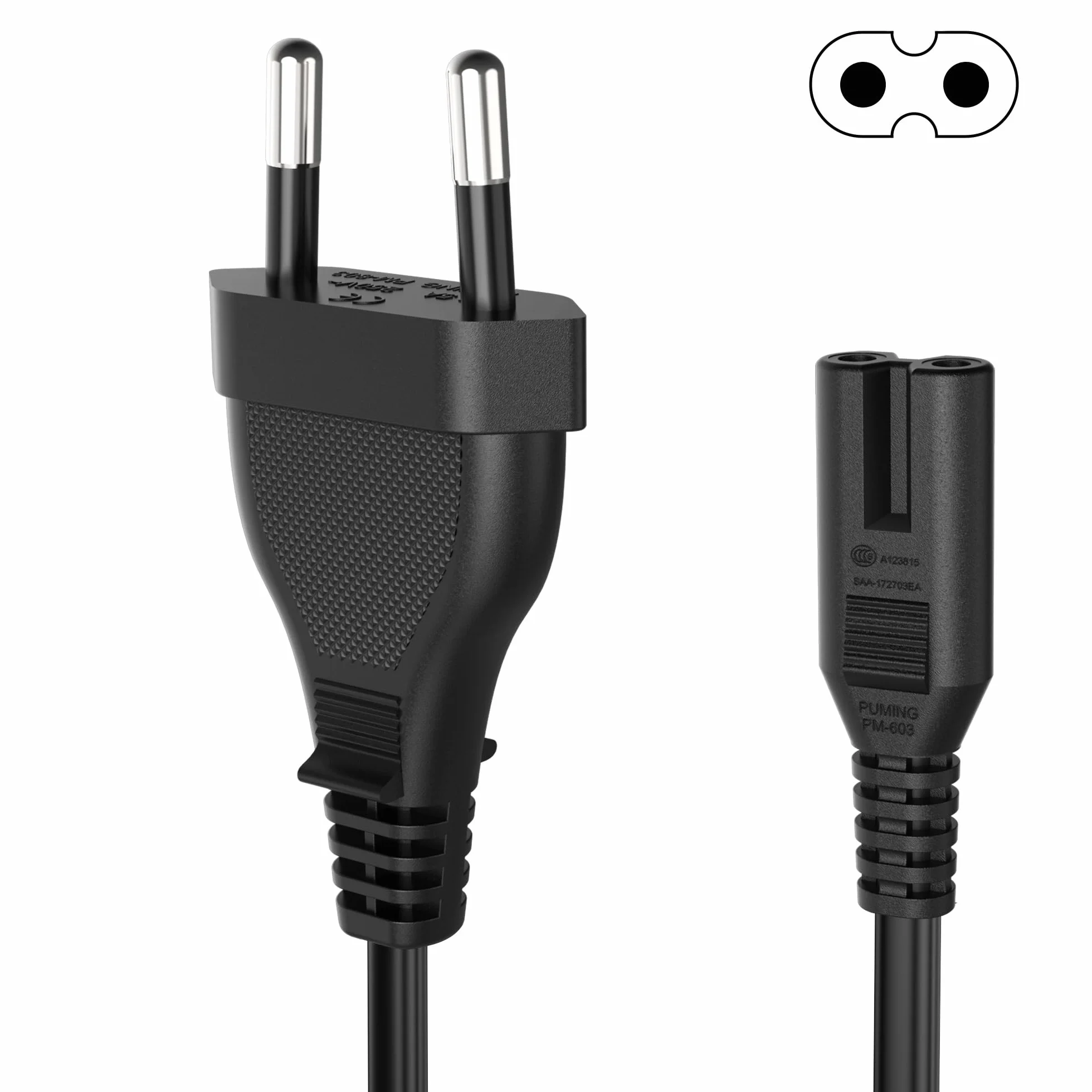 Tobfit Czarny przewód zasilający 2 m, kabel zasilający, C7, wtyczka euro do PS5 / PS4 / PS3 / Xbox serii X/S, C7, gniazdo euro, kabel sieciowy do małych urządzeń