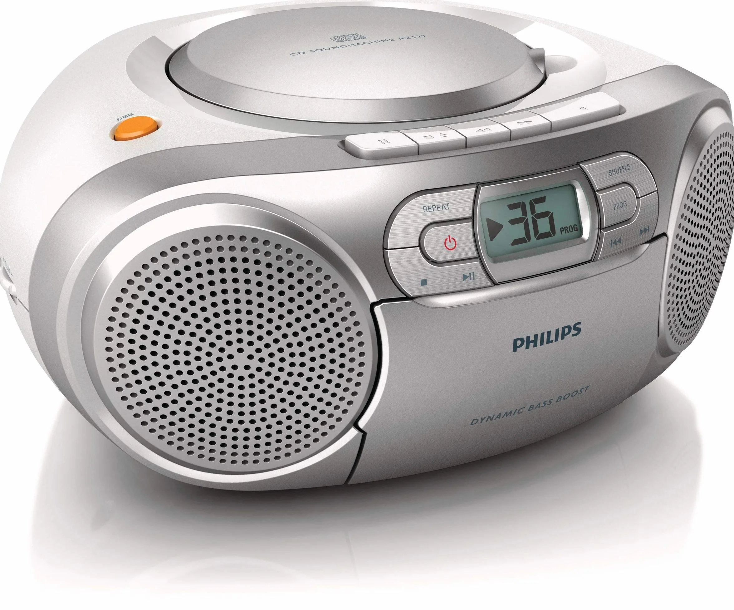 Philips AZ127/12 przenośny odtwarzacz CD radio UKW magnetofon kasetowy Dynamic Bass Boost srebrny