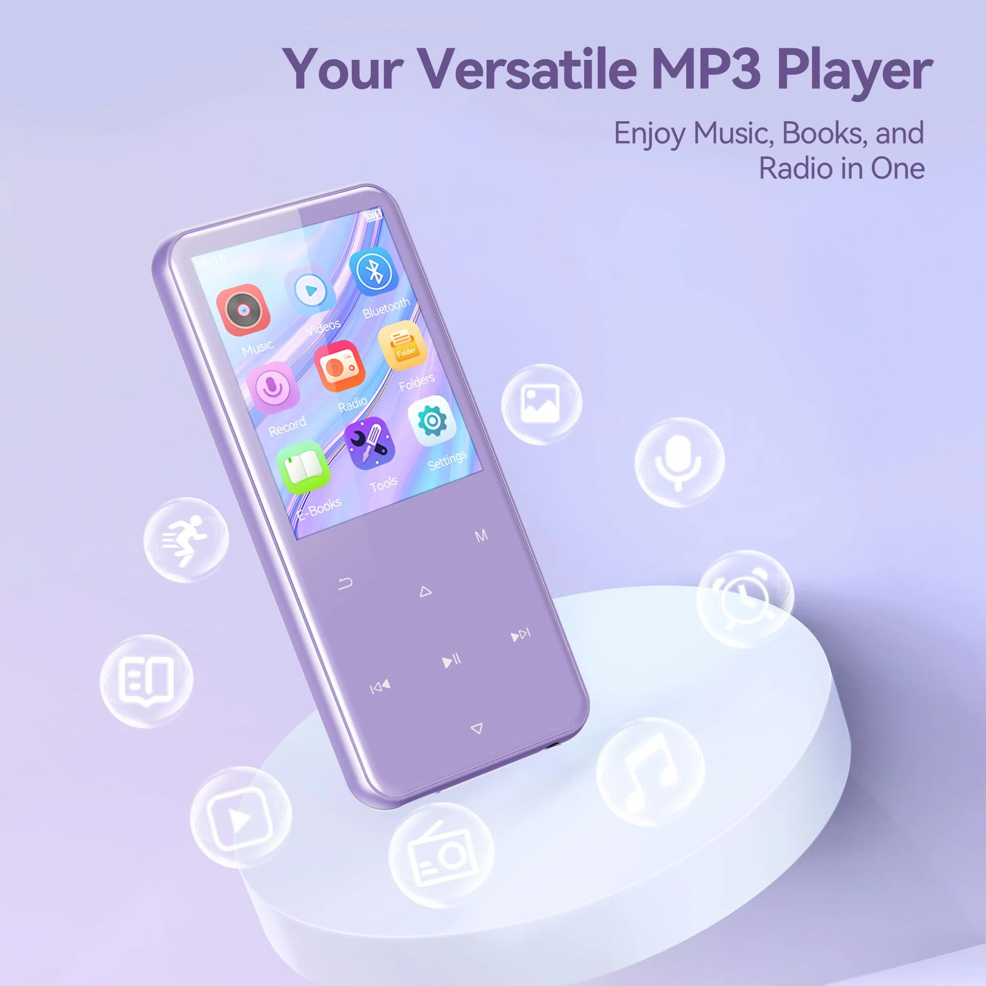 AGPTEK Odtwarzacz MP3 64 GB, Bluetooth 5.3, kolorowy ekran TFT 2,4", muzyka HiFi, odtwarzacz MP3 dla dzieci, z głośnikiem, przyciskami dotykowymi, radiem FM, e-bookiem, nagrywaniem, obsługa do 128 GB