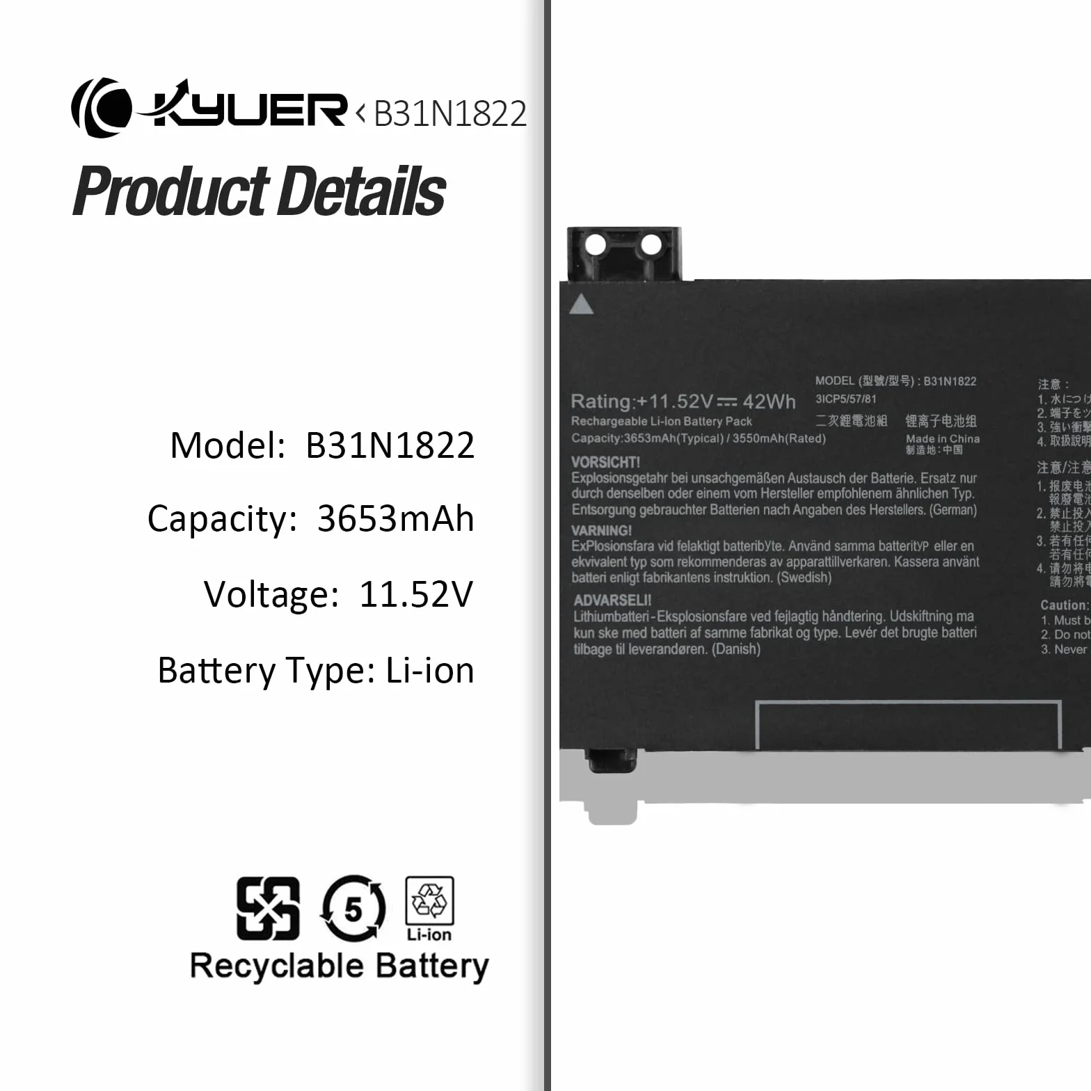 Bateria do Asus ZenBook Flip 14 42Wh B31N1822 UM462 UX462 Q406