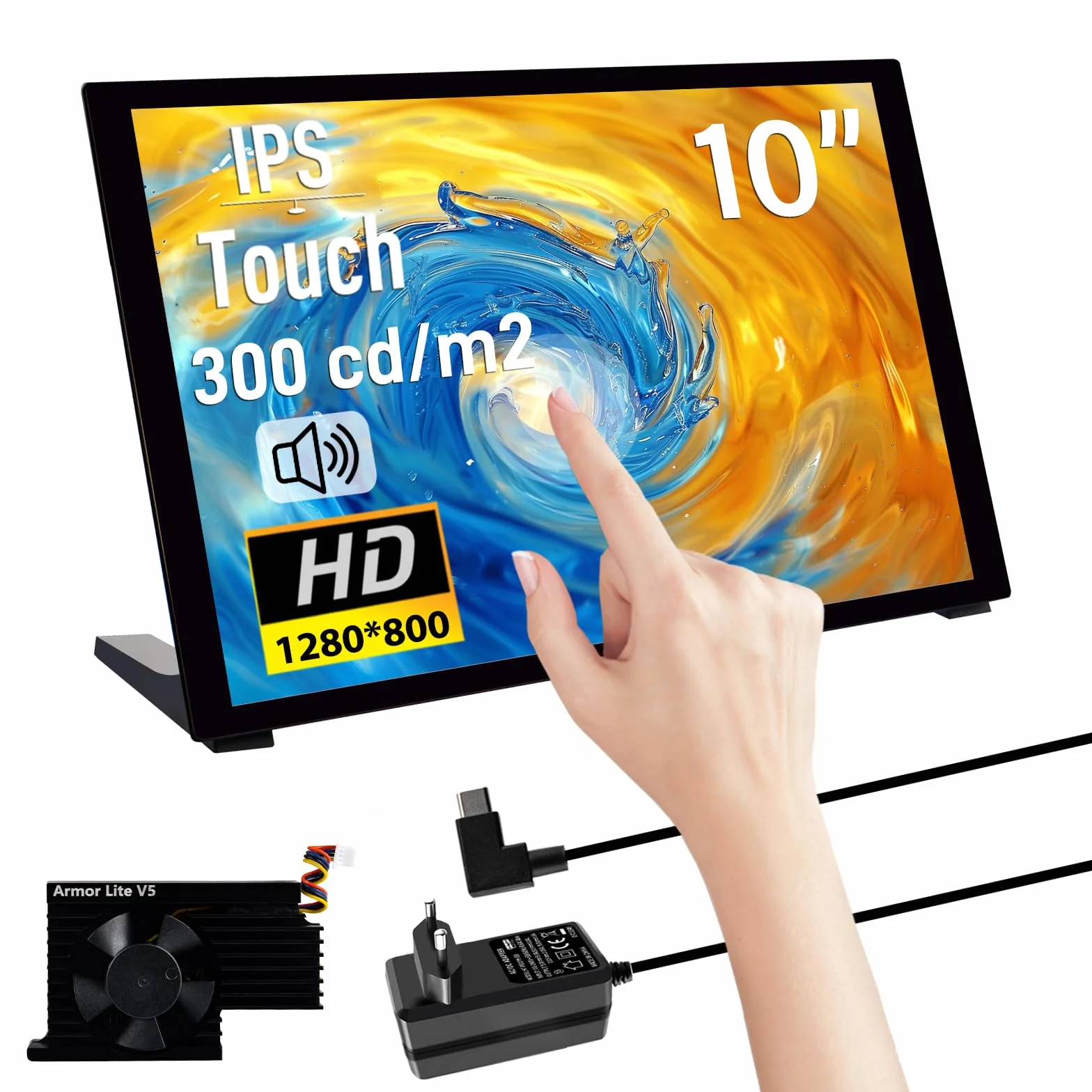 GeeekPi 10,1-calowy pojemnościowy ekran dotykowy do Raspberry Pi 5, monitor HDMI IPS 1280X800 z podwójnym głośnikiem do Raspberry Pi 4B/3B+/3B, z montażem do instalacji płytki Pi