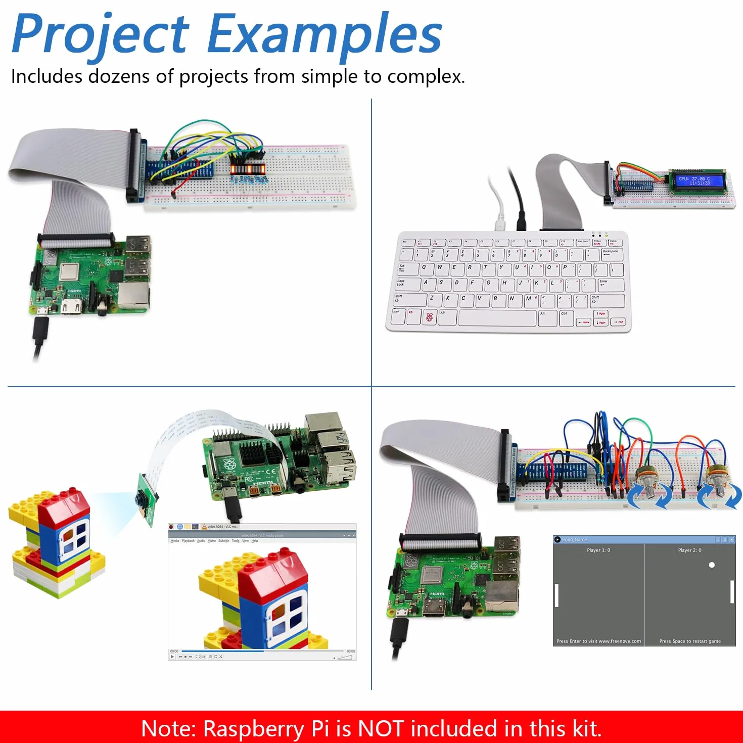 Freenove Kompletny Zestaw Startowy dla Raspberry Pi 5 4 B 3 B + 500 Zero 2 W, 1170-Stronicowy Samouczek, Python C Java Scratch Processing Code, 386 Przedmiotów, 164 Projektów, Głośnik Kamery