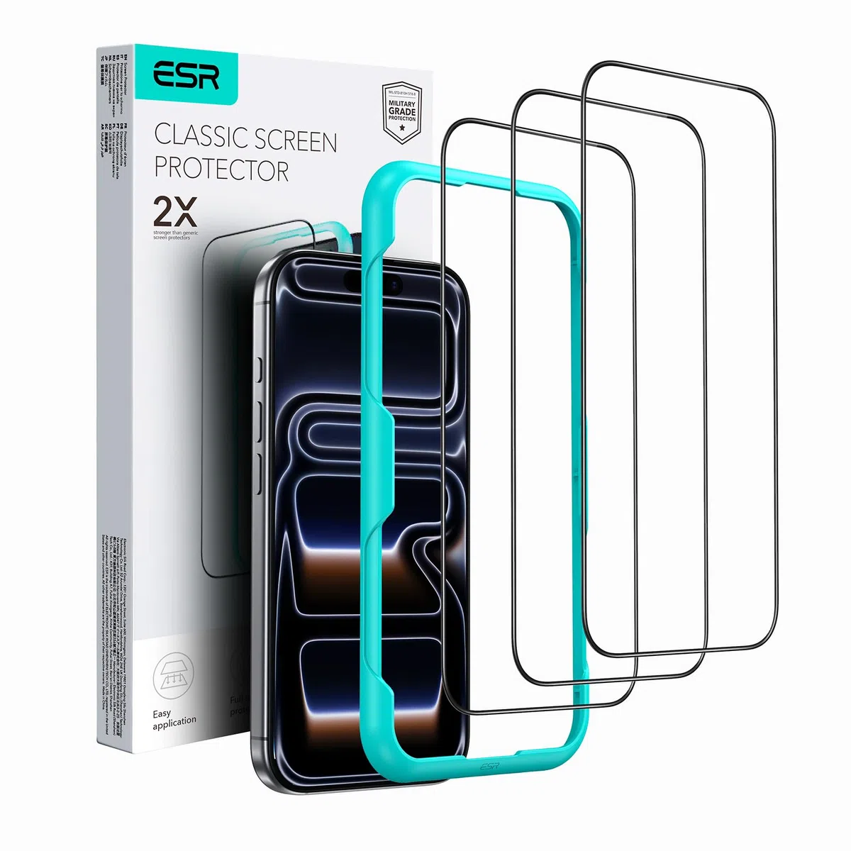 ESR Folia ochronna na ekran iPhone'a 17 Pro Max, twardość 9H, klasa wojskowa, nietłukąca, pełne pokrycie, folia ochronna na ekran ze szkła hartowanego z łatwym narzędziem instalacyjnym, HD