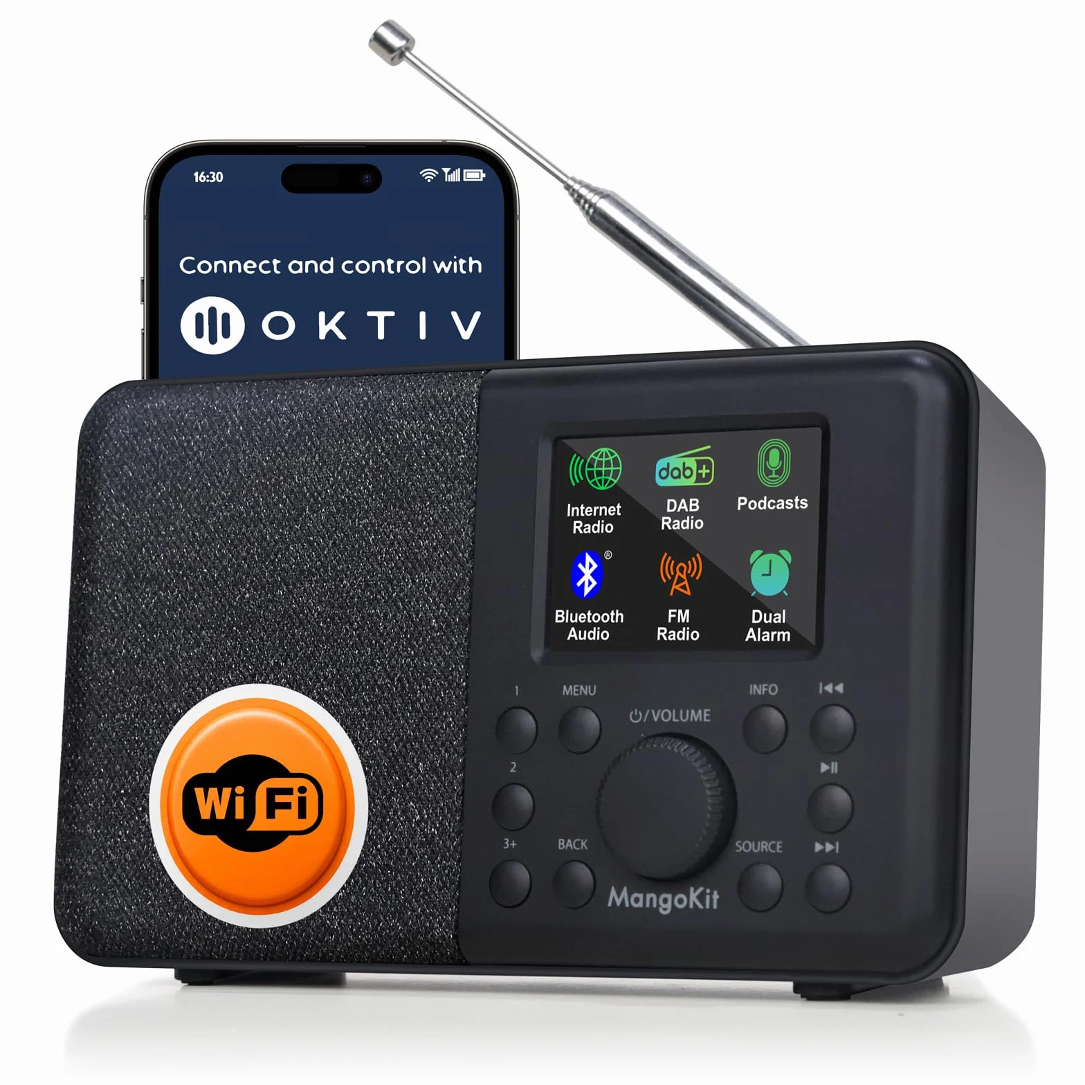 SR10 radio internetowe WiFi z Smart DAB+ i Bluetooth, FM, radio kuchenne z zasilaniem sieciowym i baterią, kolorowy wyświetlacz, podwójny alarm