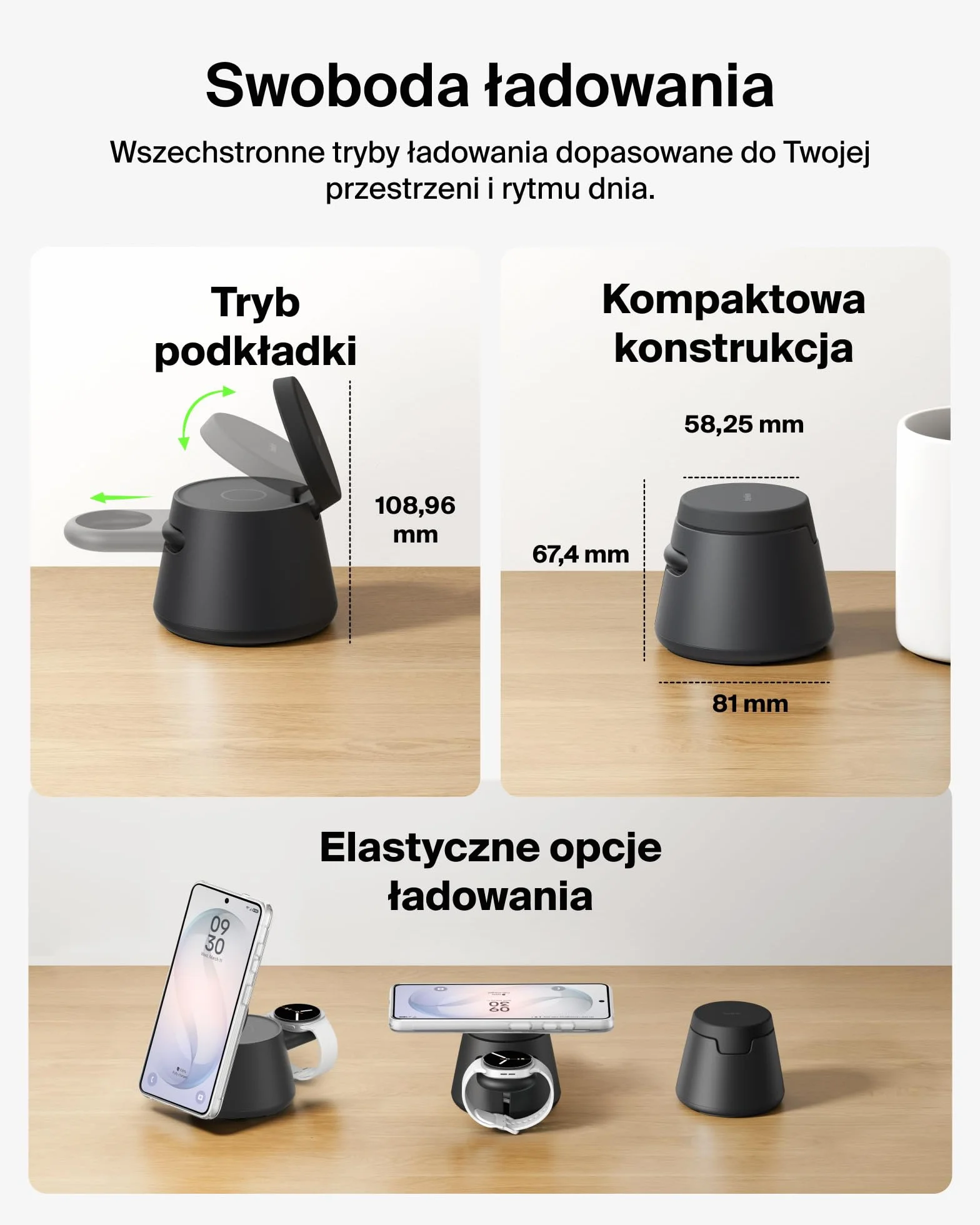 Belkin UltraCharge Bezprzewodowa Stacja 3 w 1 z Portem USB-C do Smartwatcha (Bez Ładowarki do Zegarka), Ładowarka Magnetyczna Qi2.2 25 W, Zasilacz 45 W – Samsung Galaxy S26, Galaxy Watch, Apple Watch