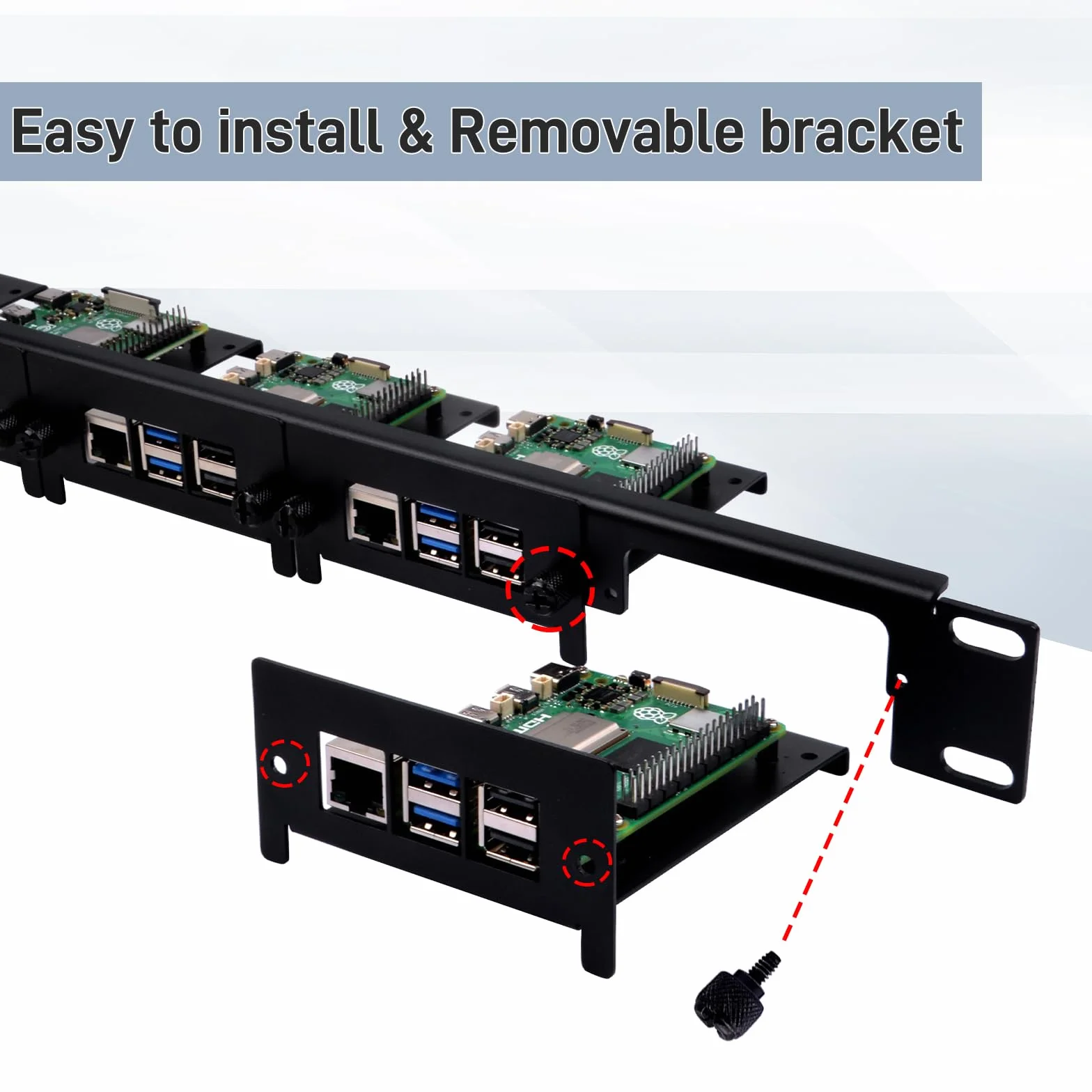 GeeekPi 19 cali 1U Rackmount do Raspberry Pi 5/4B/3B+/3B, z wysuwanymi przednimi wspornikami, kompatybilny z szafkami serwera 19 cali