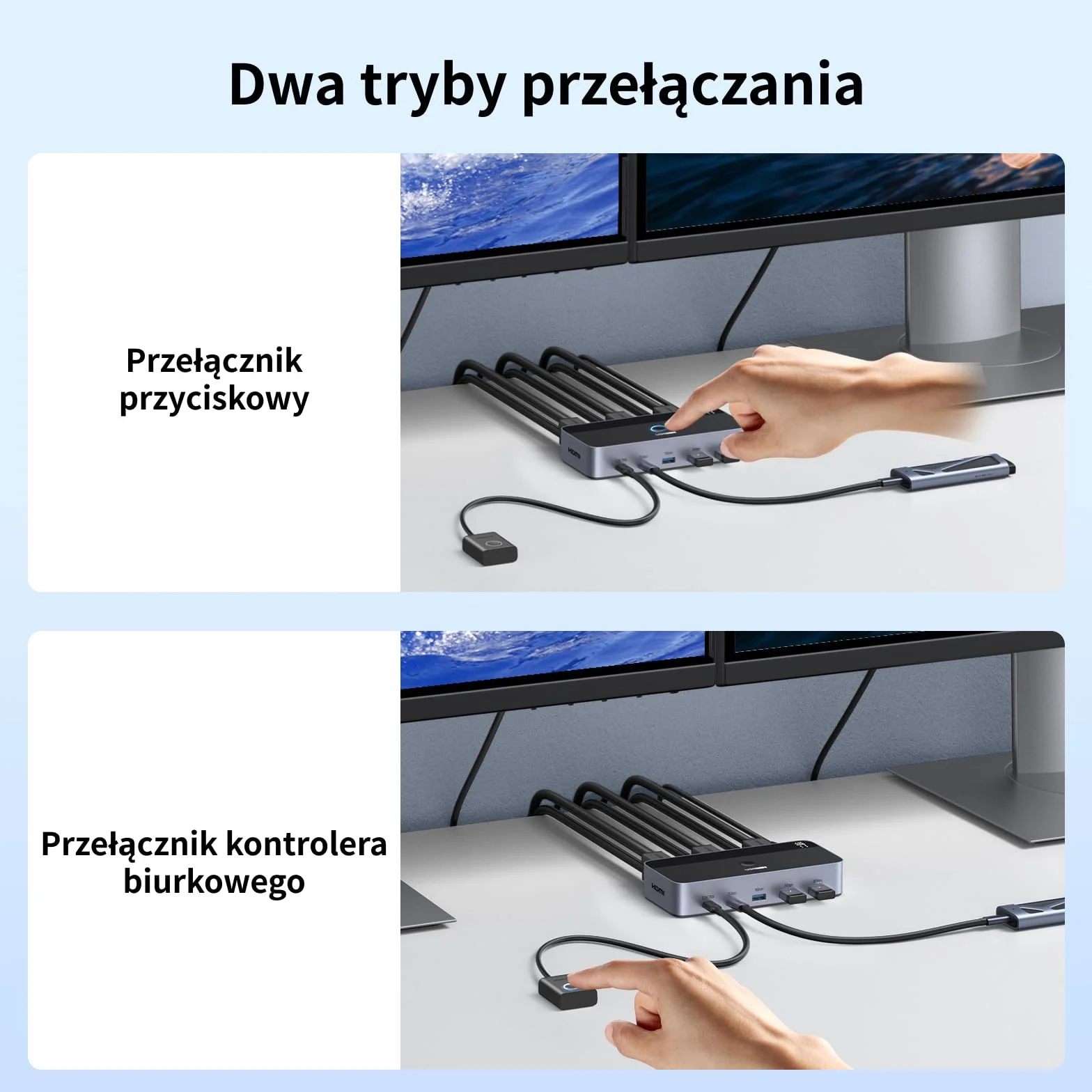 UGREEN HDMI 2.0 KVM Switch 2 PC 2 monitory 4K60Hz przełączanie klawiatury i kontrolera pulpitu 4 porty USB 3.0 kompatybilne z Windows/Linux/macOS itp.