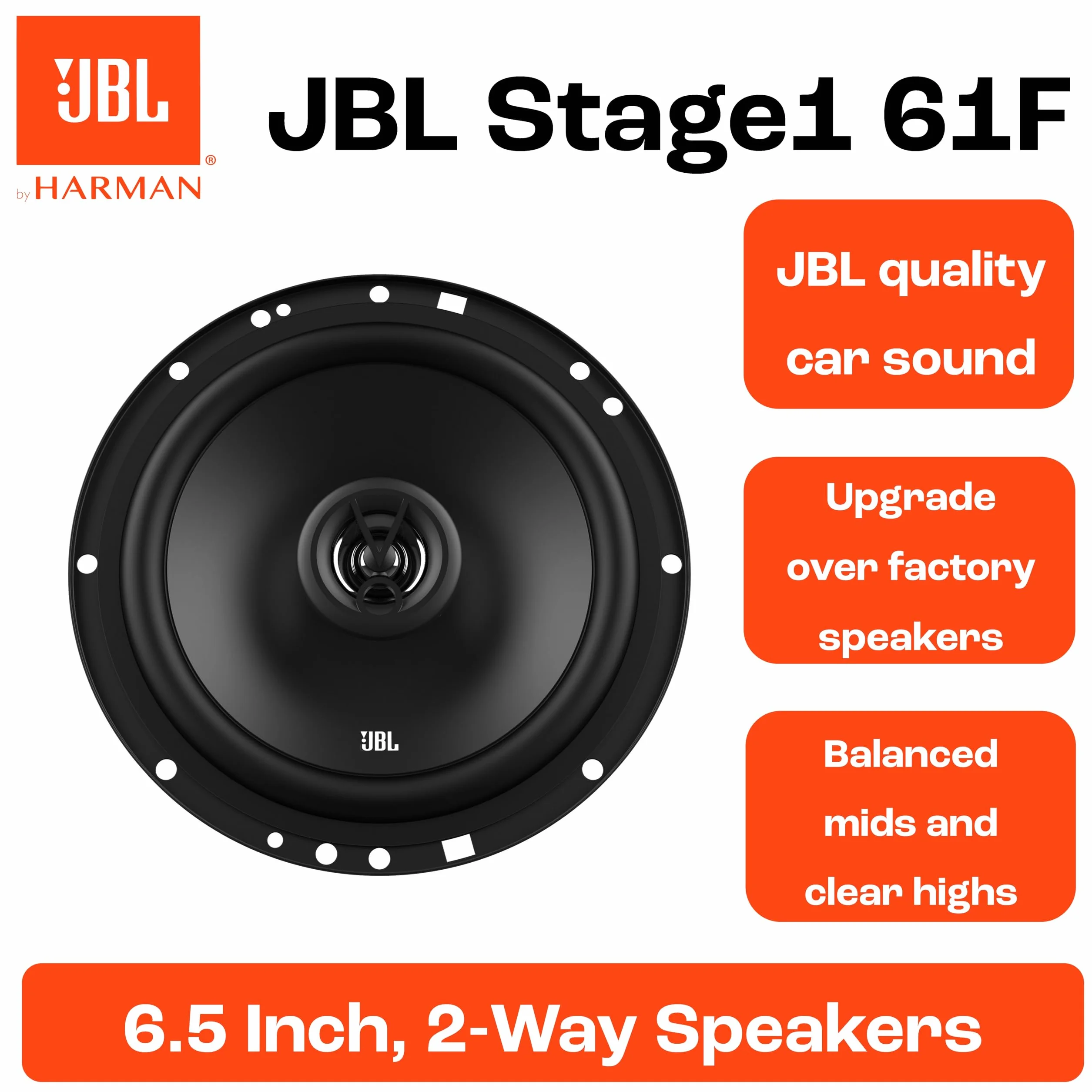 JBL Stage1 61F Harman Kardon 2-drożny zestaw głośników samochodowych - Echo Auto 200 Watów 40 Watów RMS - 2-częściowy samochód Hi-Fi Box Duży 16,5 cm | 165 mm | 6,5 cala