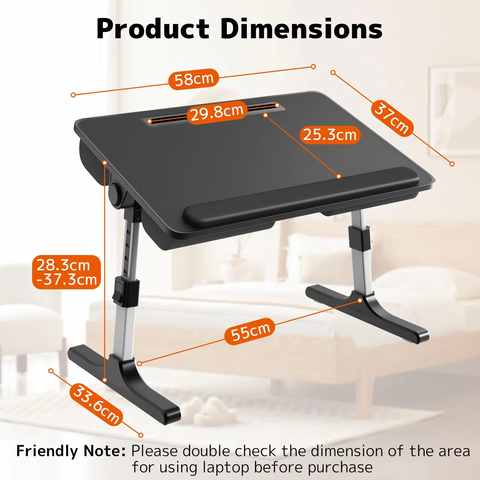 PUTORSEN Stolik pod laptop regulacja wysokości i kąta nachylenia składany 58 x 37 cm czarny