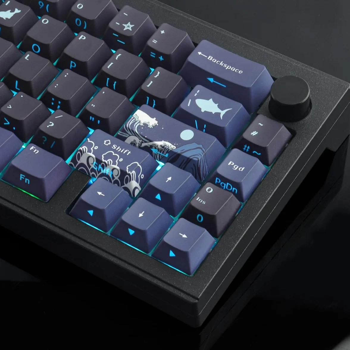 Sunzit PBT Custom Keycaps, 129 klawiszy Coral Sea nakładki na klawisze Cherry Profile Dye-Sub Shine Through Side Printed Keycaps do mechanicznej klawiatury gamingowej ISO/ANSI UK Layout (czarne)