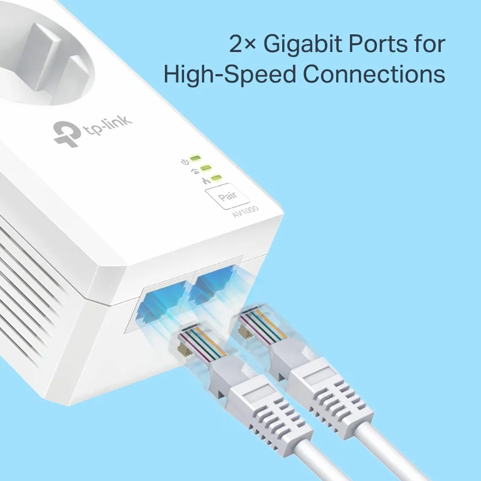 TP-Link TL-PA7027P KIT Zestaw Powerline AV1000 z wbudowanym gniazdkiem 1× port Gigabit