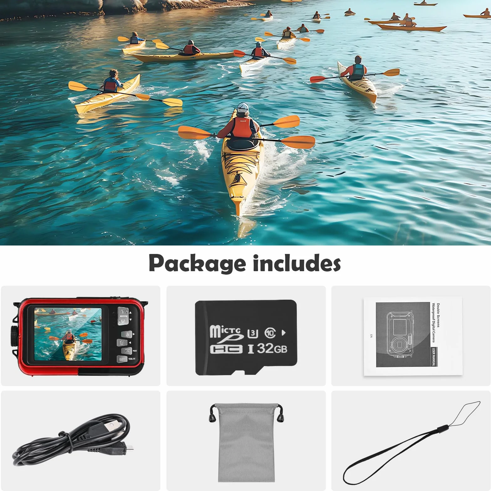 Comius Sharp Kamera podwodna 10FT do snorkelingu, zdjęcia 30 MP i wideo FHD, wodoszczelna, z kartą pamięci 32 GB