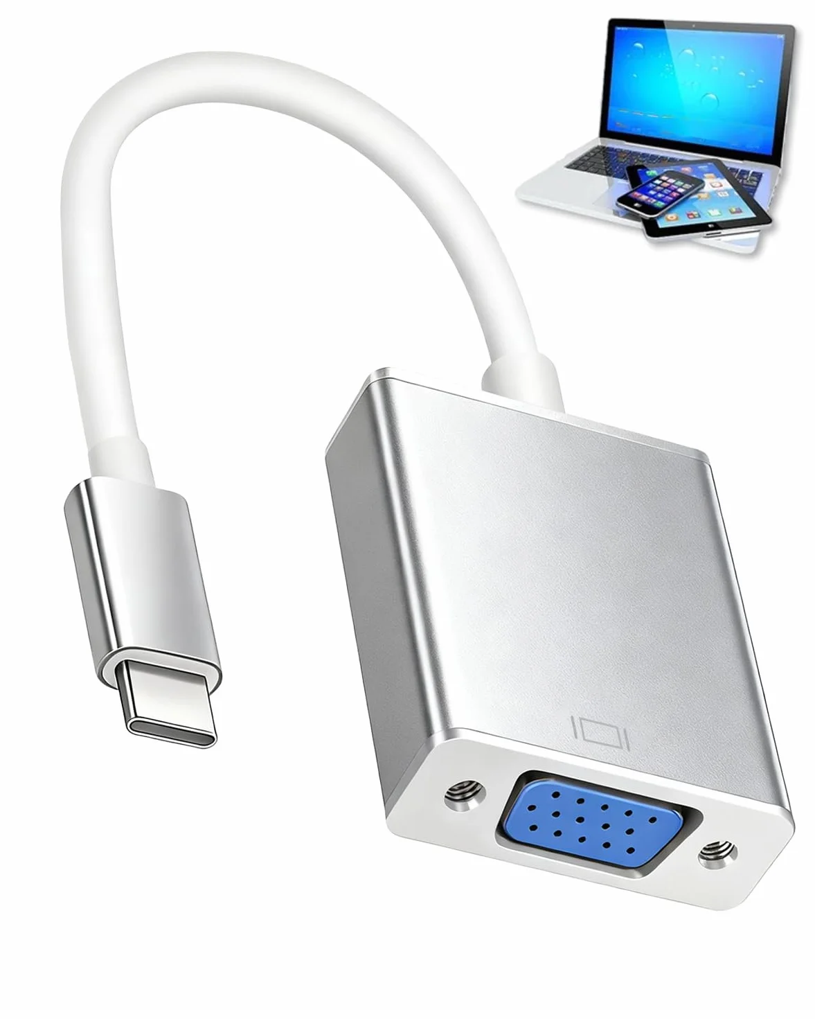 Adapter USB C na VGA, kompatybilny z Thunderbolt 3/4, konwerter męski na żeński, rozdzielczość 1920x1200 dla MacBook Pro/Air, iPhone 15 Plus Pro Max, aluminiowa obudowa, akcesoria multimedialne