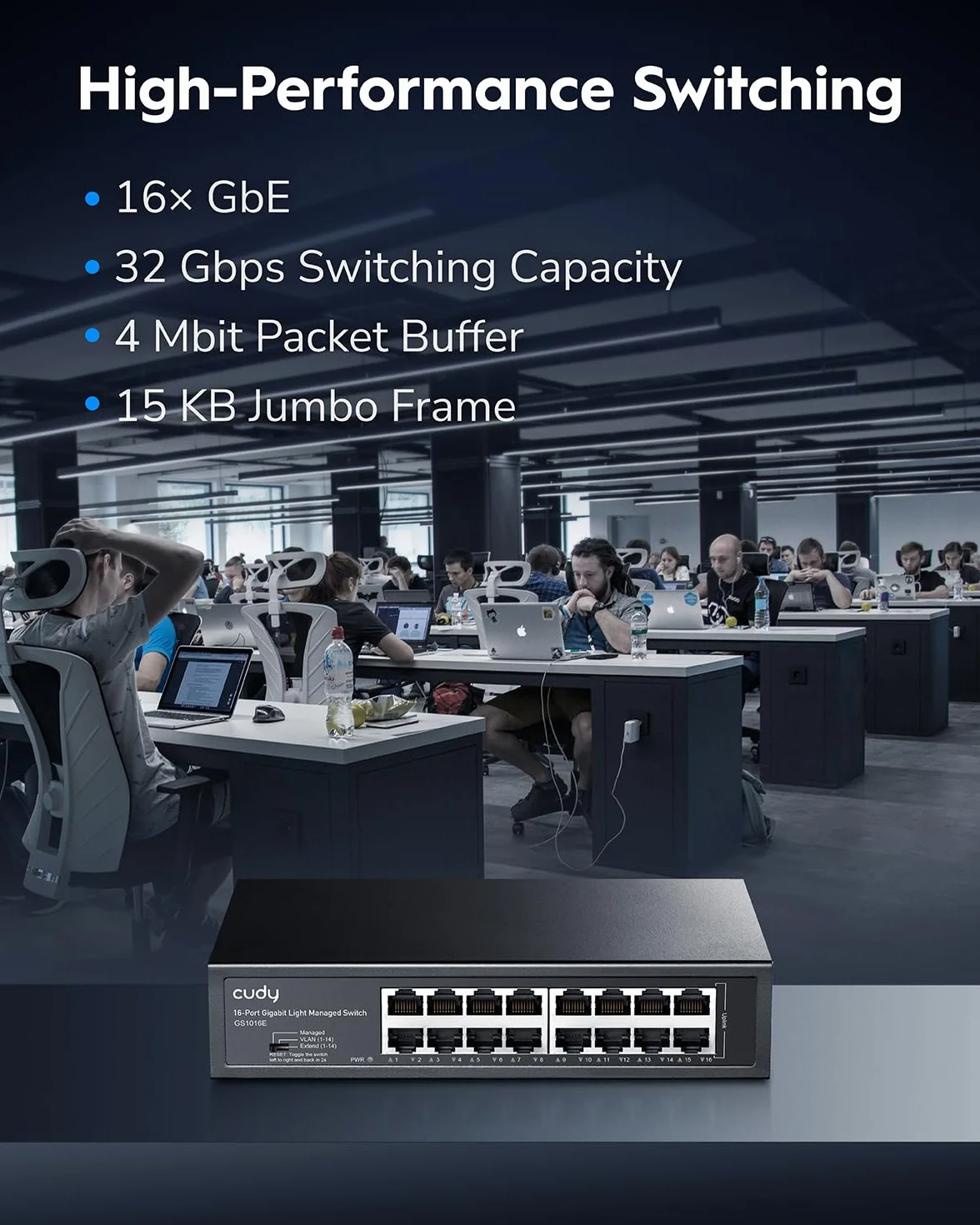 Cudy GS1016E 16 portów Light Smart Managed Gigabit Switch metalowy QoS VLAN IGMP LAG