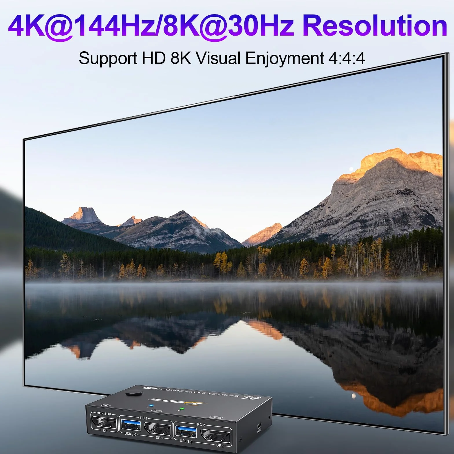 Przełącznik KVM DisplayPort 4K 144 Hz 2 monitory USB 3.0 do 2 PC