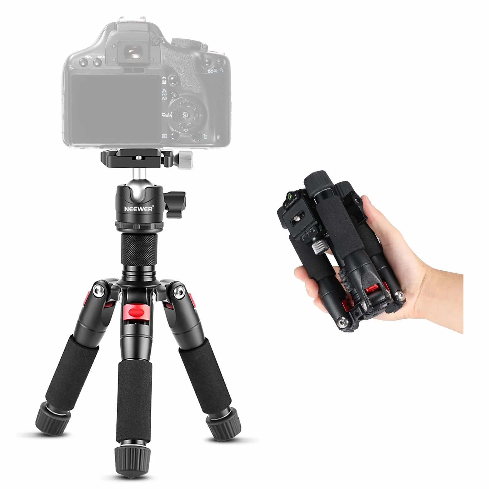 Neewer Przenośny mini statyw biurkowy - stop aluminium 20"/50 cm z głowicą kulową 360 stopni, płyta szybkiego obuwia do kamery wideo DSLR, obciążenie do 11 funtów / 5 kg