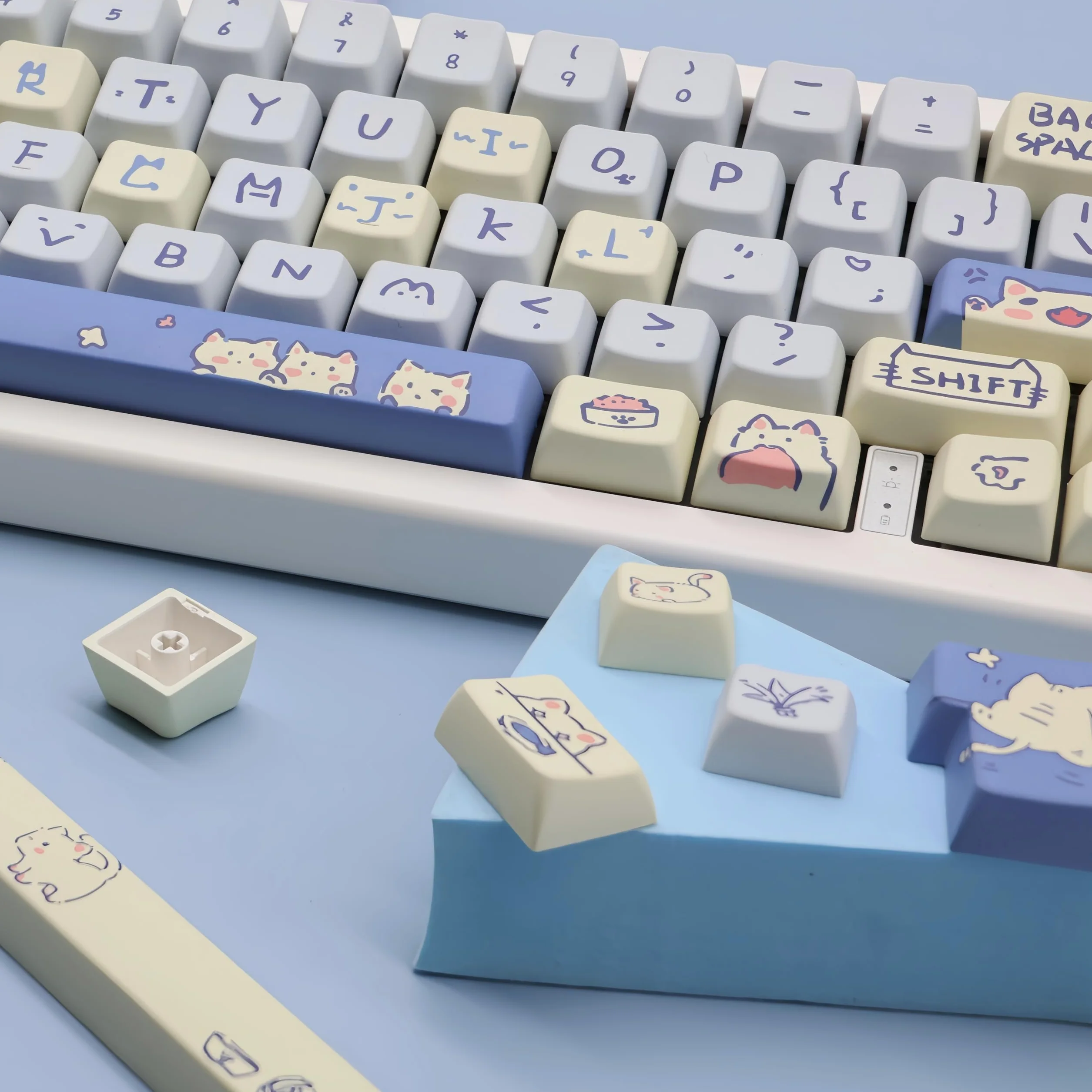 Niestandardowa nasadka klawiszy do klawiatury mechanicznej MDA z 148 klawiszami Dye-Sub, ANSI i Extra Enter Cute PBT (niebieski kot)