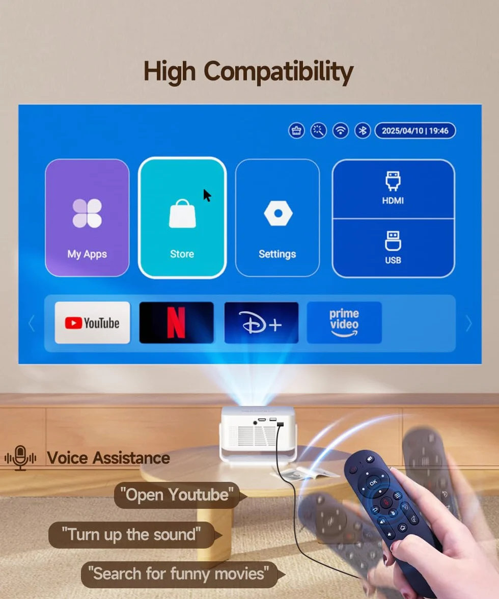 Magcubic Projektor, HY300max Mini projektor 4K i 8K z podwójnym zakresem WiFi 6 BT 5.4, 260 ANSI obsługuje autofokus i korekcję trapezu, nadaje się do projektora kina domowego