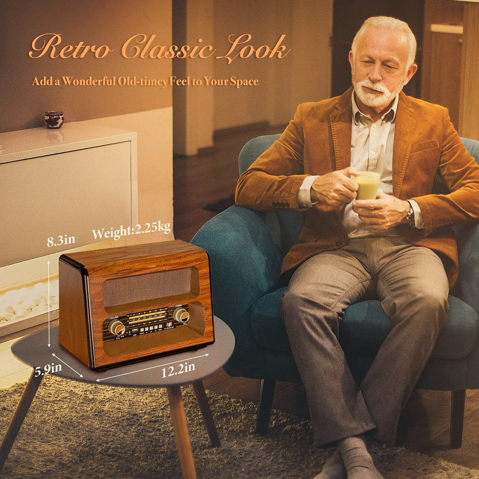 PRUNUS J-199 retro radio Bluetooth AM/FM/SW 3-drożne zasilanie akumulator bateria gniazdko USB/TF