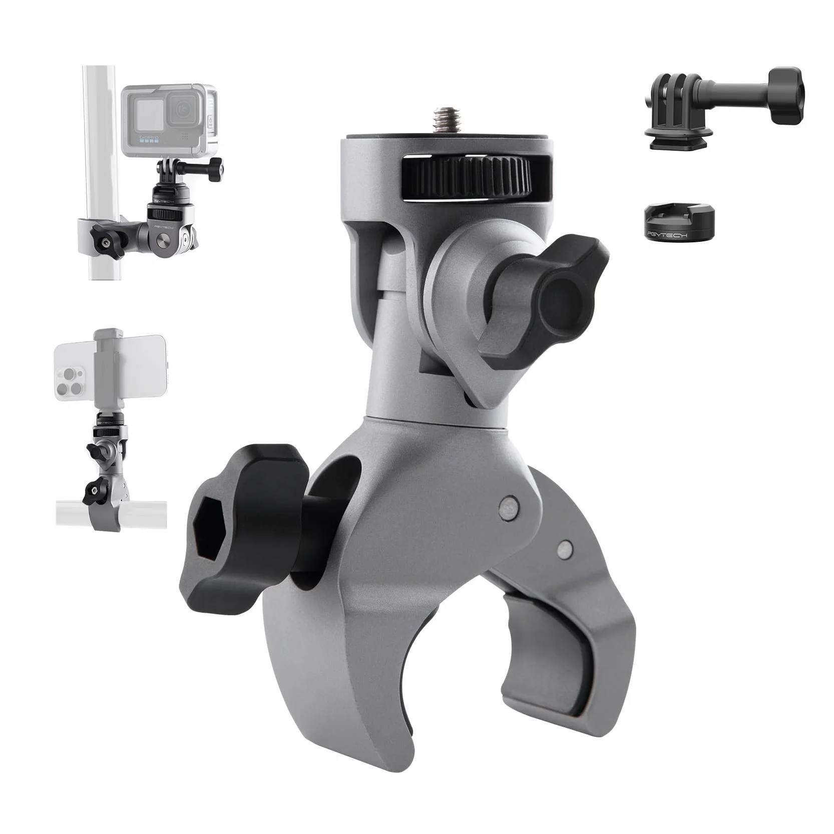 PGYTECH CapLock Super Clamp Mount uchwyt ze stopu aluminium do Insta360 Ace Pro 2/X5/X4 wytrzymały zacisk krabowy 1/4" do GoPro DJI Osmo 360/Pocket/Action