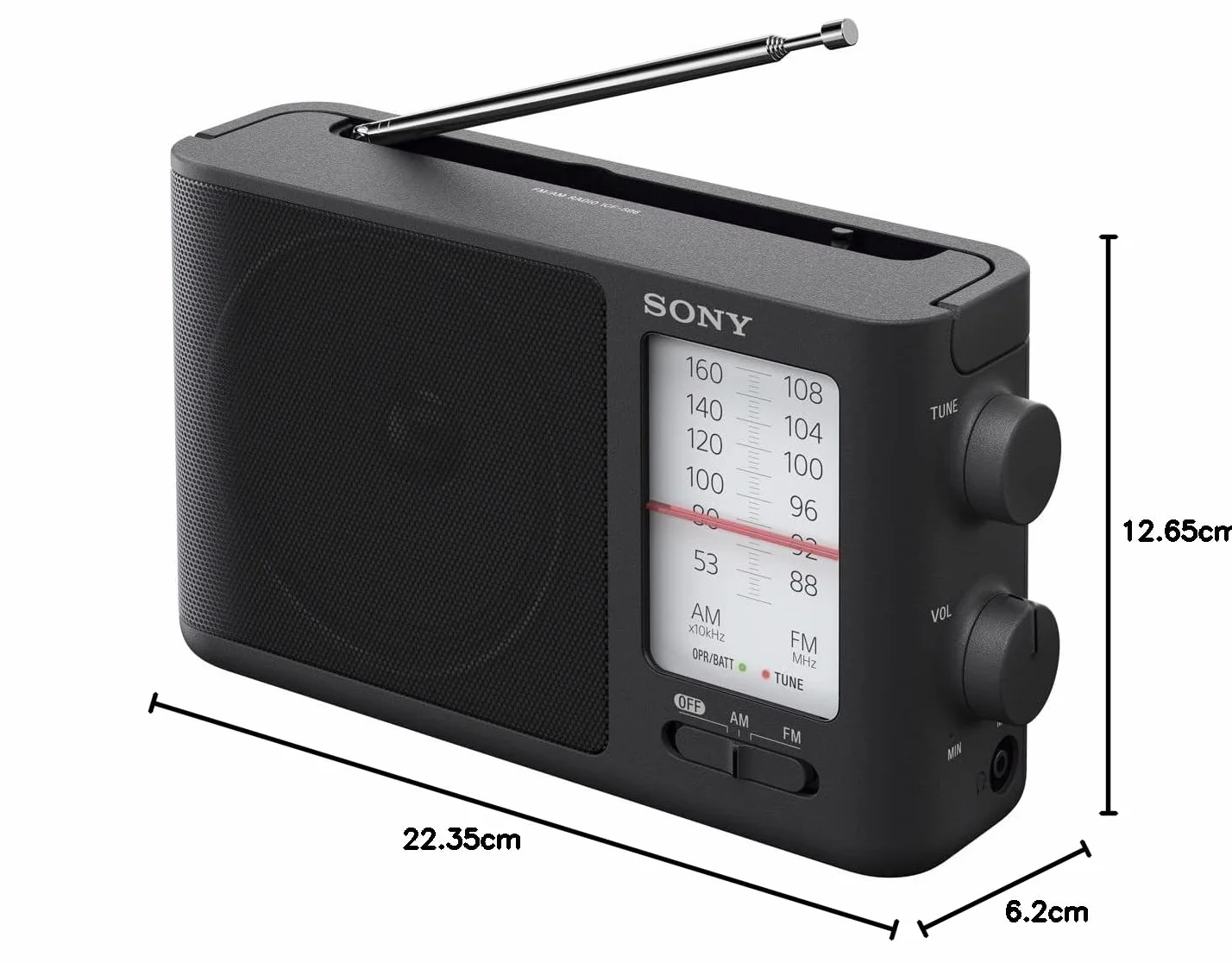 Sony Icf 506 Radio, Plastik, Czarny, 22.4 x 6.2 x 12.7 cm